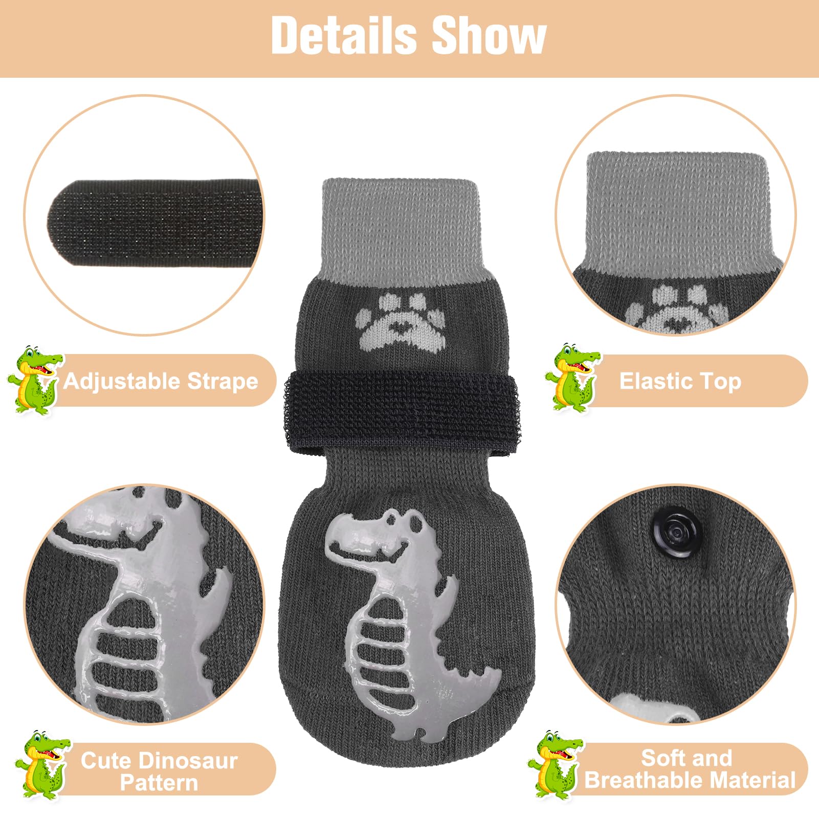 Beautyzoo Anti-Slip Dog Socks,Dog Shoes For Hot/Cold Pavement,Paw Protectors With Grips 3 Pairs For Puppy Small Medium Large Sen