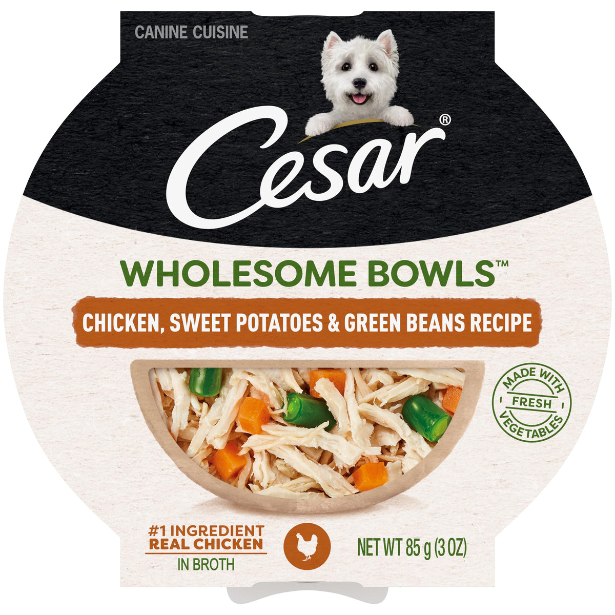 Cesar Wholesome Bowls Adult Soft Wet Dog Food, Chicken, Sweet Potato & Green Beans Recipe, 3 Oz., Pack Of 10
