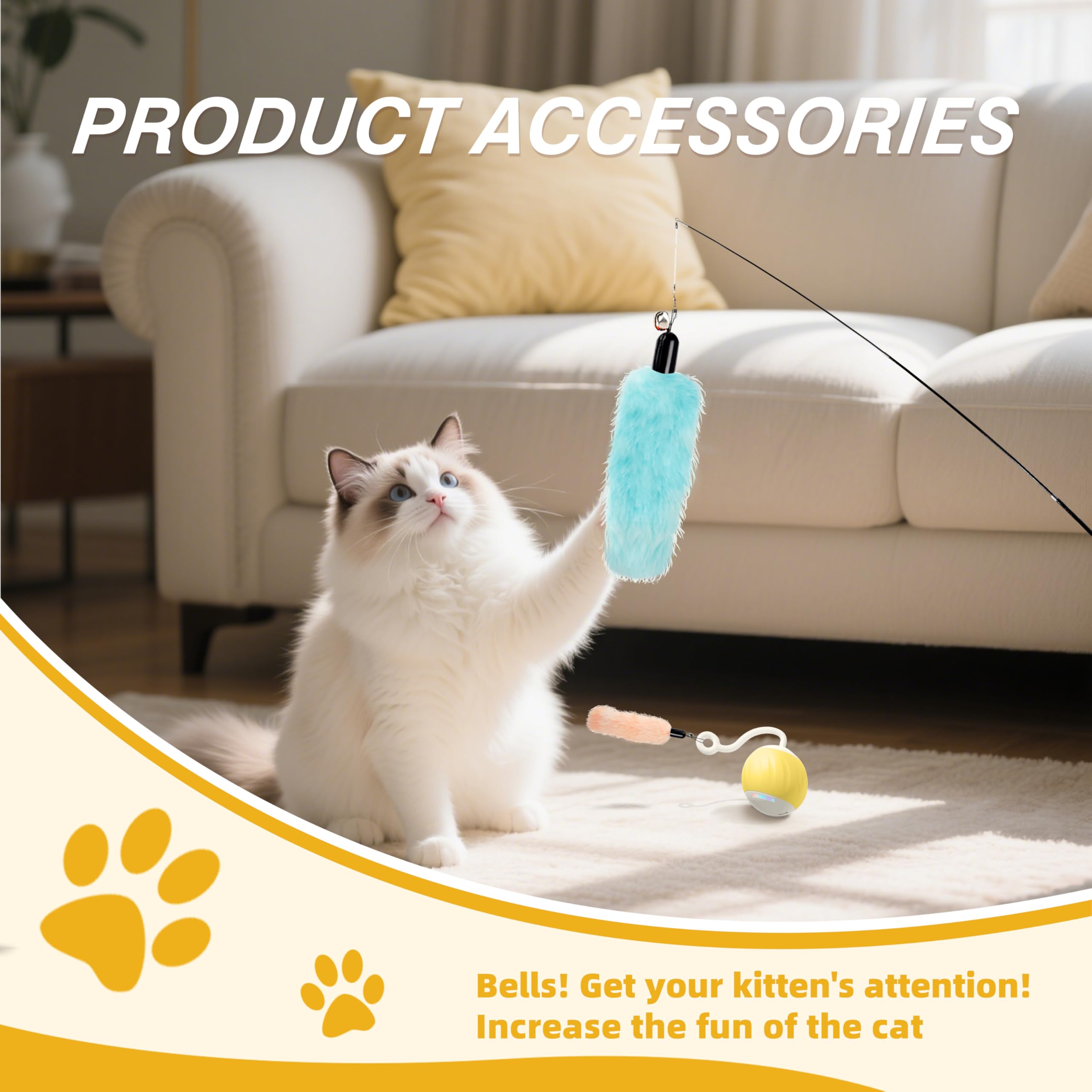 Aaa Amusang Cat Ball Toys Attachments - 10 Pcs Toy Refill Set, Includes 6 Worm, 2 Short Furry Worms, 2 Fish, Interactive Cat Fea