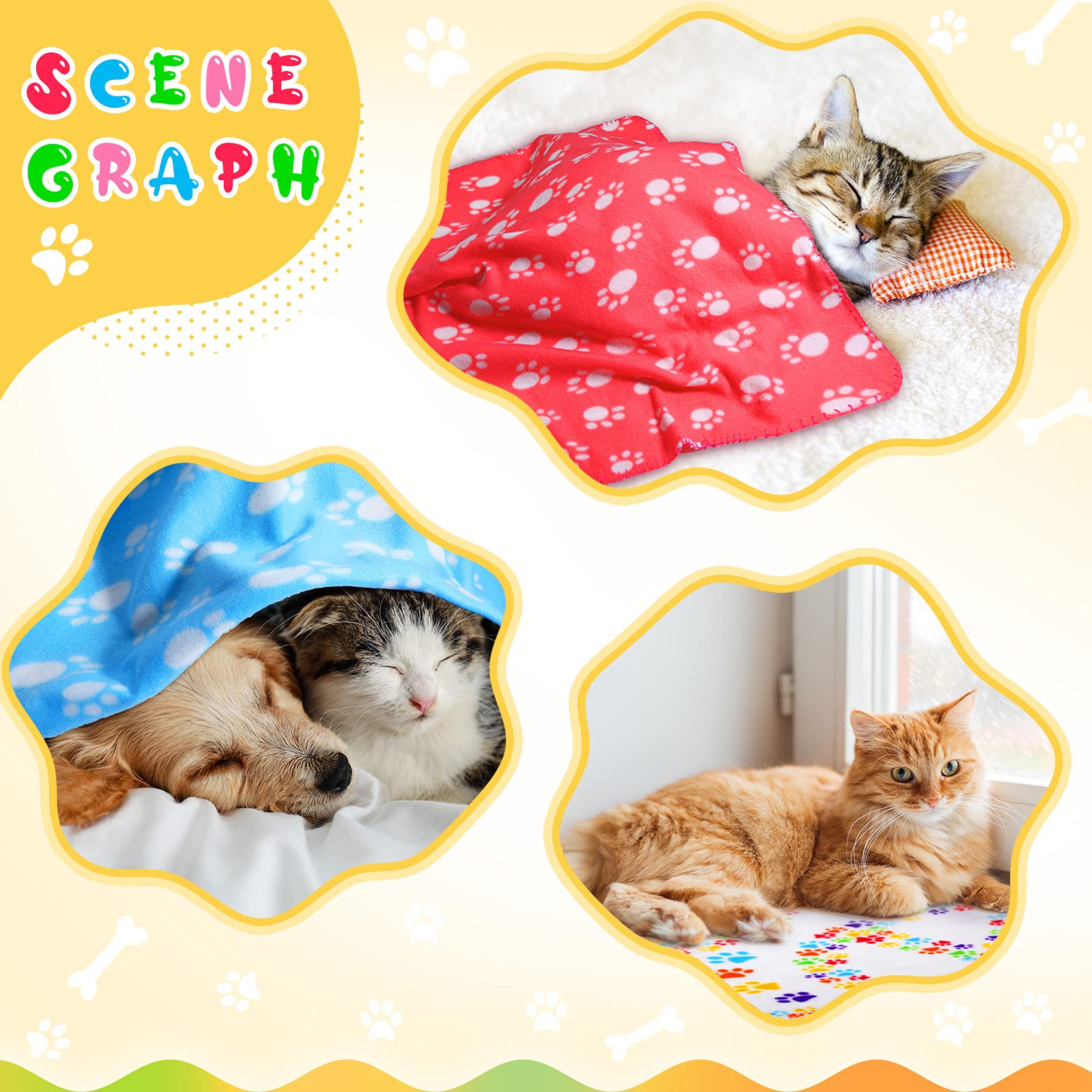 Tegeme 12 Pieces Fleece Blankets For Pets Dog Puppy Paw Print Cat Bedding Cover Blanket For Small Animals Pig Cage Liner Sleep M