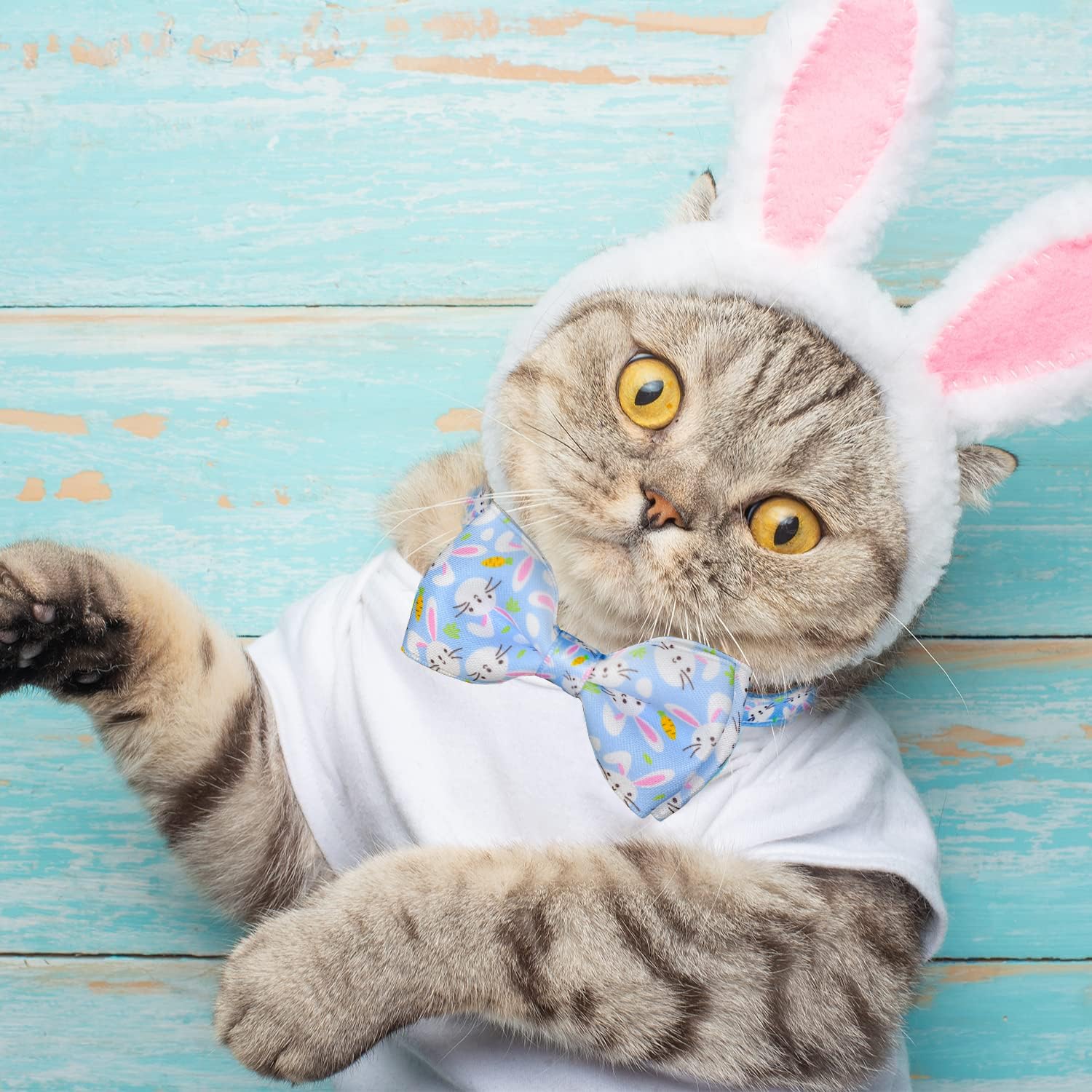 Easter Cat Collar With Bow Tie 2Pack Adjustable Breakaway Safety Collars, Bunny And Easter Egg Patterns, Soft Nylon For Small &