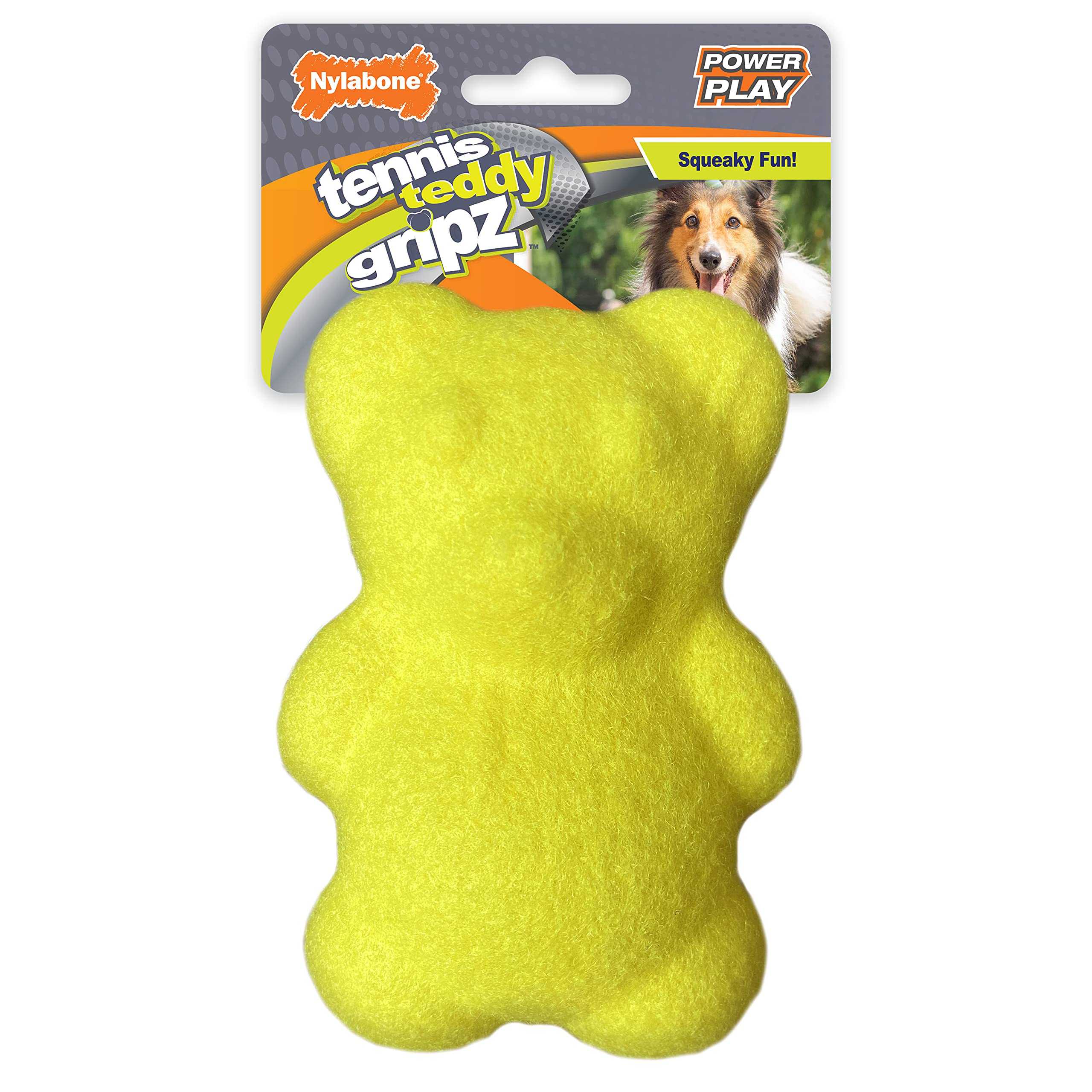 Nylabone Power Play Tennis Ball Teddy Bear Gripz Felt Rubber Fetch Toy, Squeaky Toys For Dogs, Medium (1 Count)
