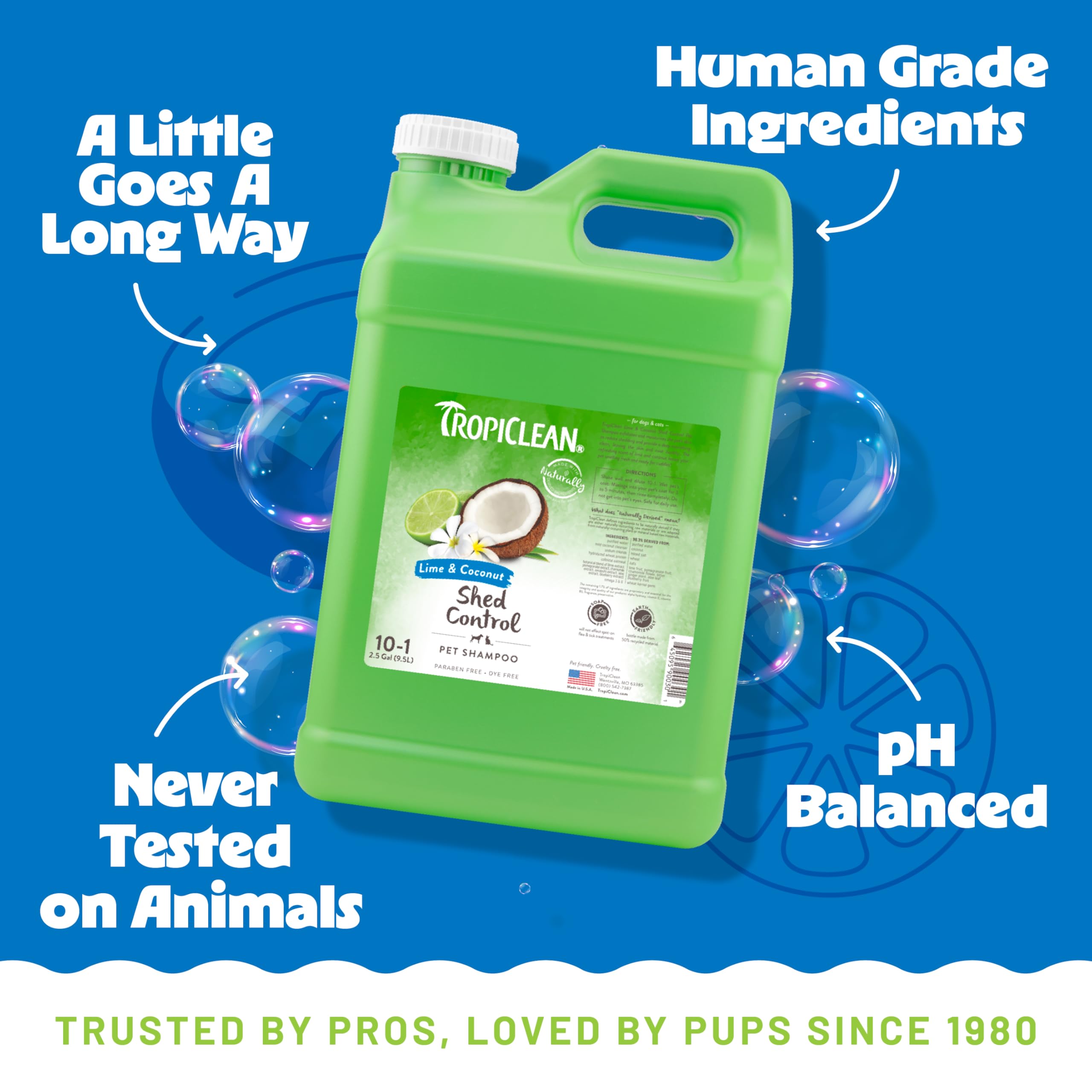 TropiClean Deshedding Dog Shampoo, Professional Dog Shampoo, Fast-Acting Shedding Control, Puppy Safe, Made in USA, Lime & Cocon