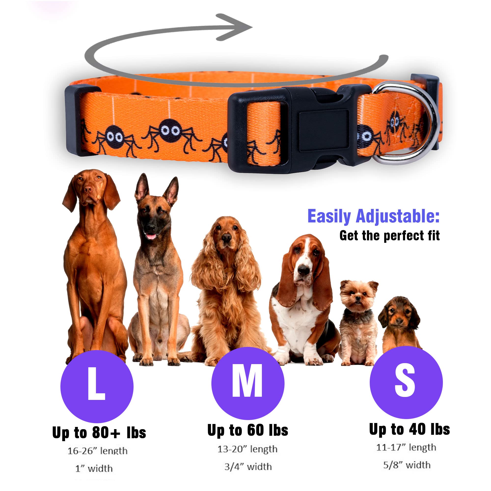 Native Pup Halloween Dog Collar (Large, Spiders)