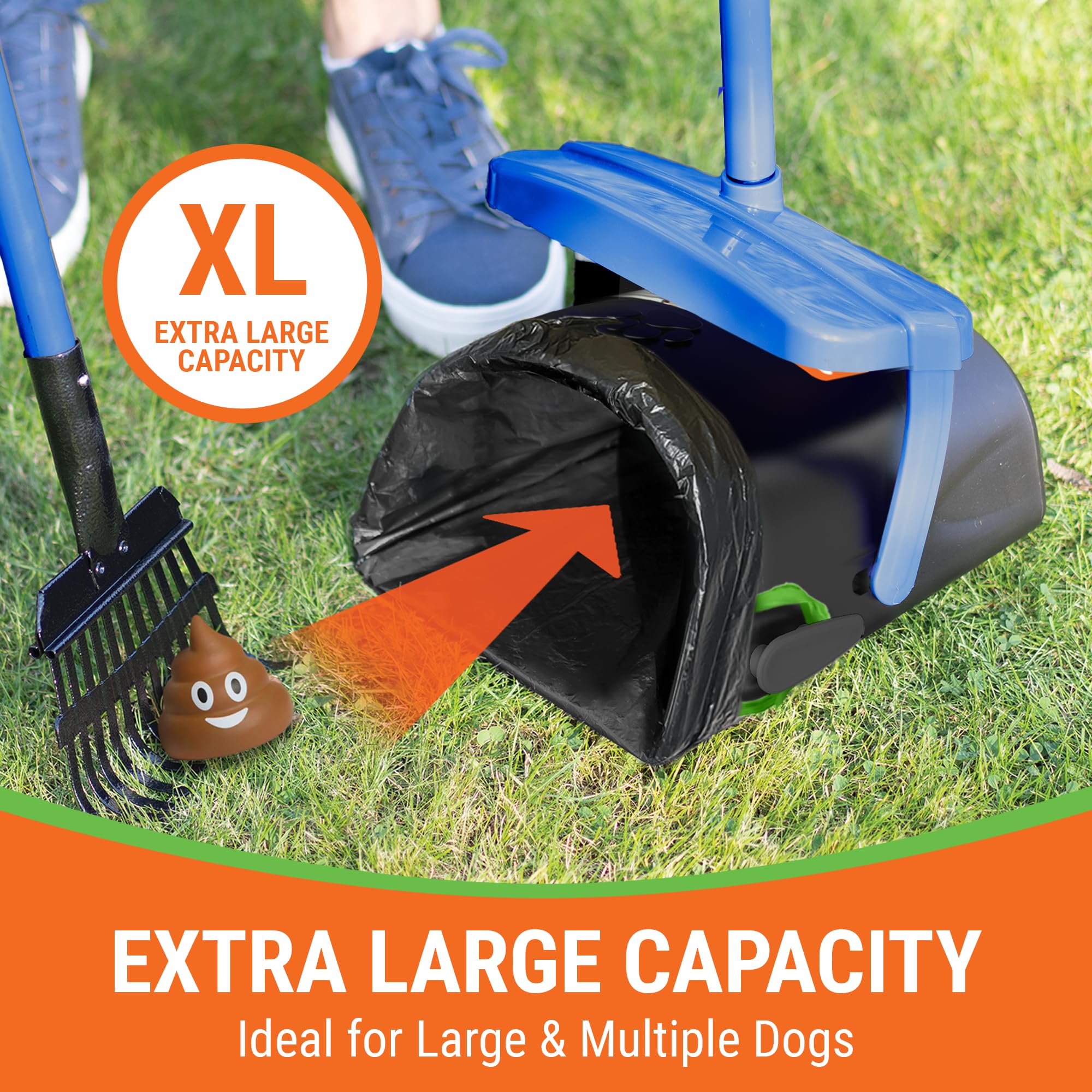 Pupzle Dog Pooper Scooper with Bag Attachment, 40 Long Handle Pooper Scooper for Large Dogs, Dog Poop Scoop for Yard, Large Capa