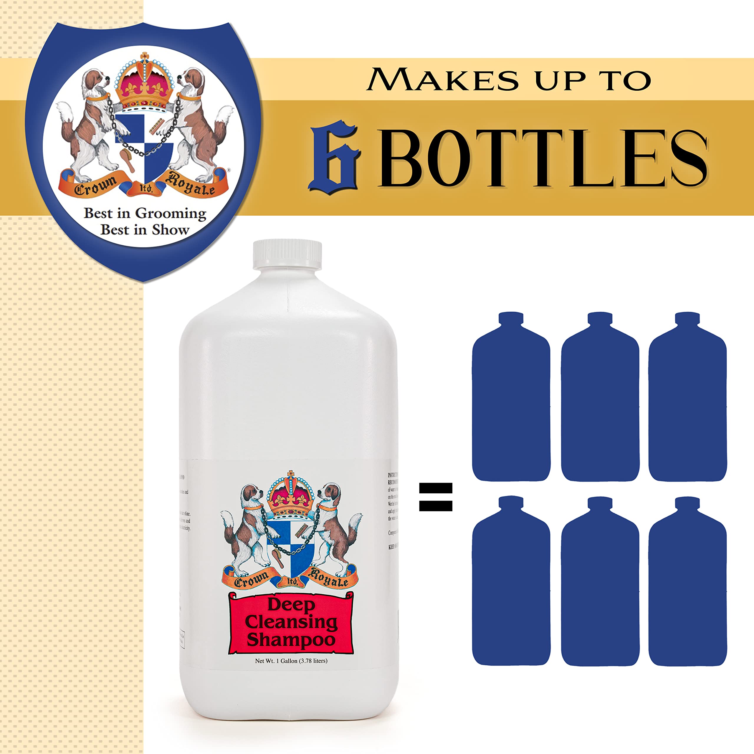 Crown Royale Deep Cleansing Dog Shampoo Concentrate, Revives Color And Texture, Nourishes And Stimulates Hair Growth, Made In Usa, 1 Gal