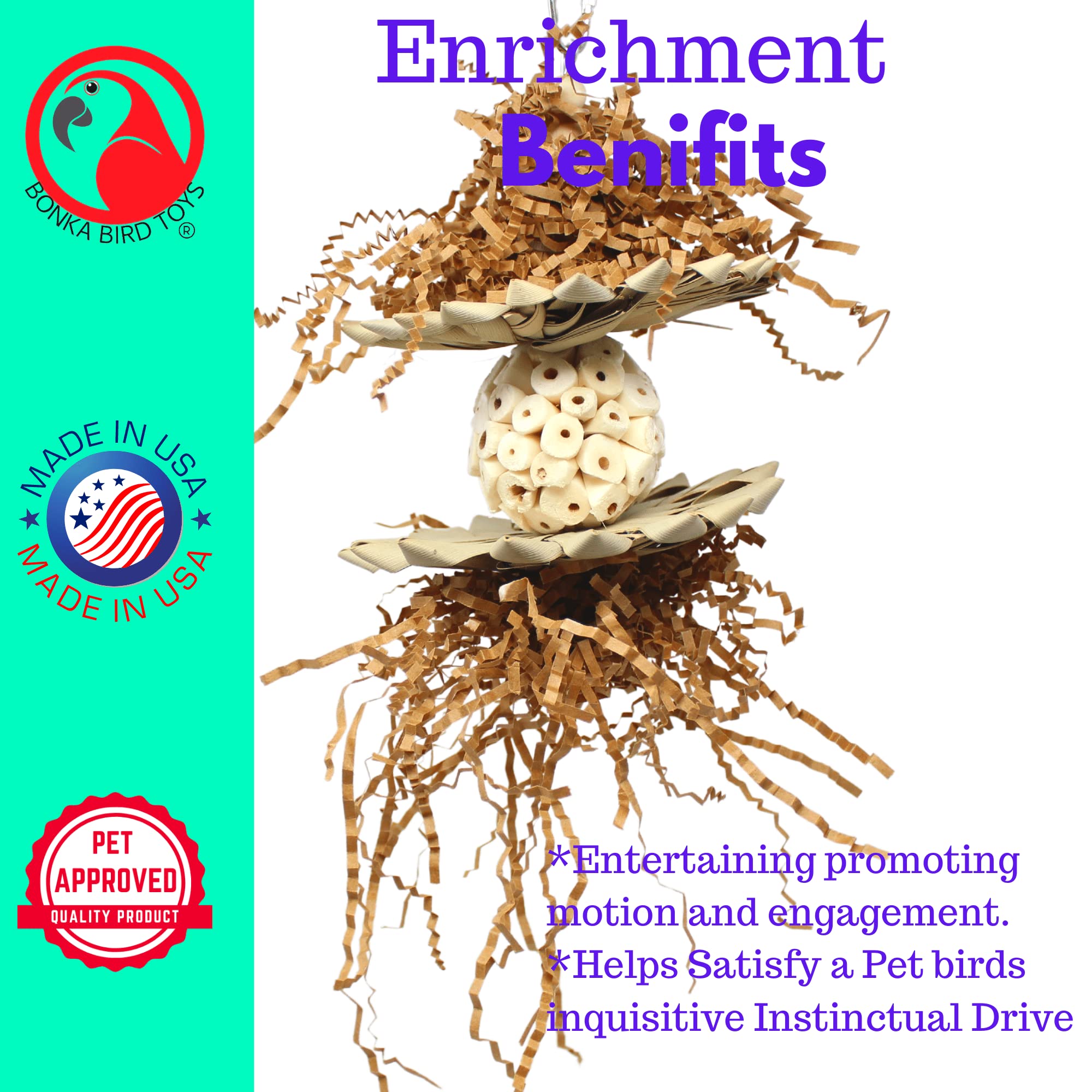 Bonka Bird Toys 3611 Crazy Sola Medium Bird Toy Natural Sola Parrot Cockatoo Amazon Conure Parakeet Budgie Finch Canary African