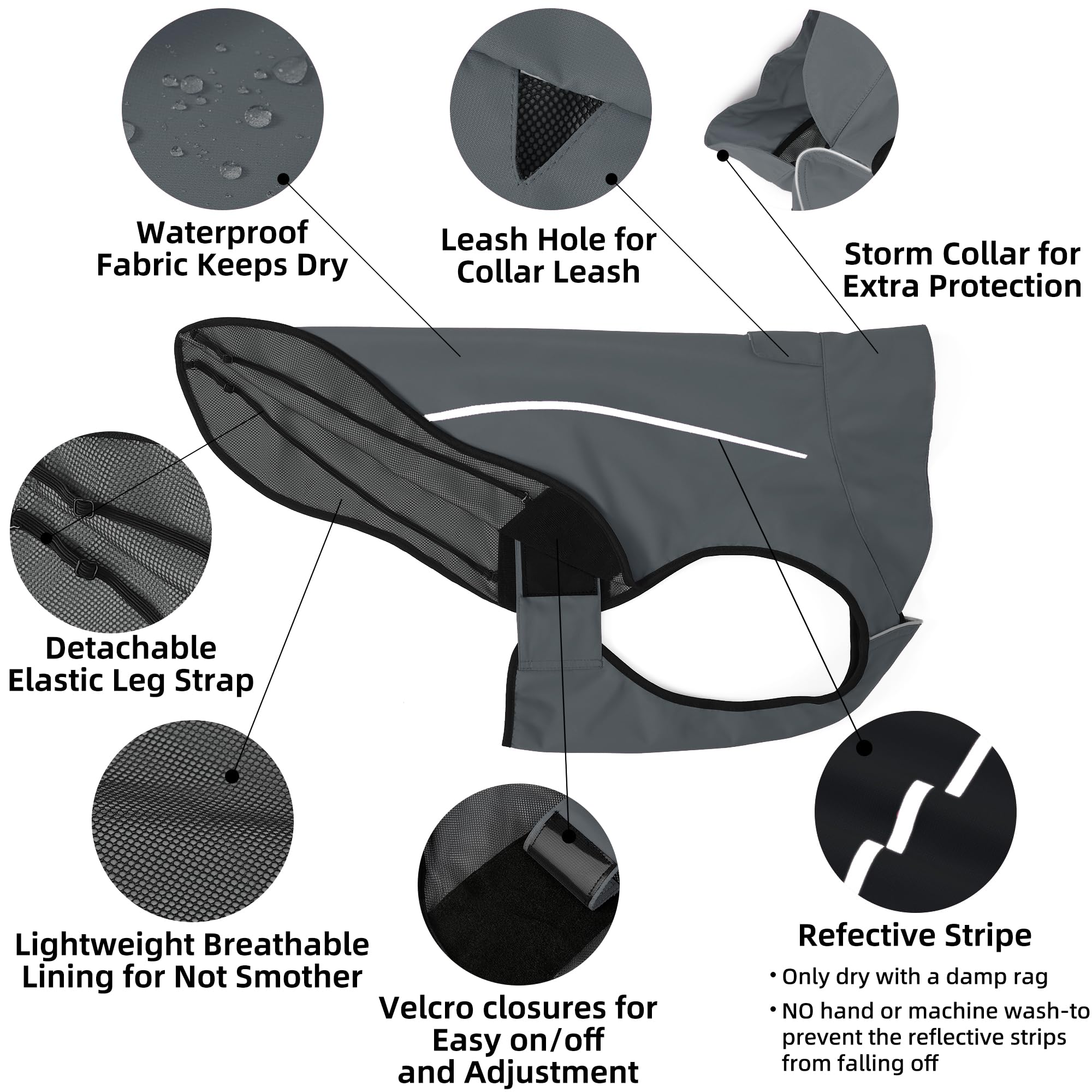 Mile High Life | Dog Raincoat | Adjustable Water Proof Pet Clothes | Lightweight Rain Jacket With Reflective Strip | Easy Step In Closure, Dark Gray, Medium