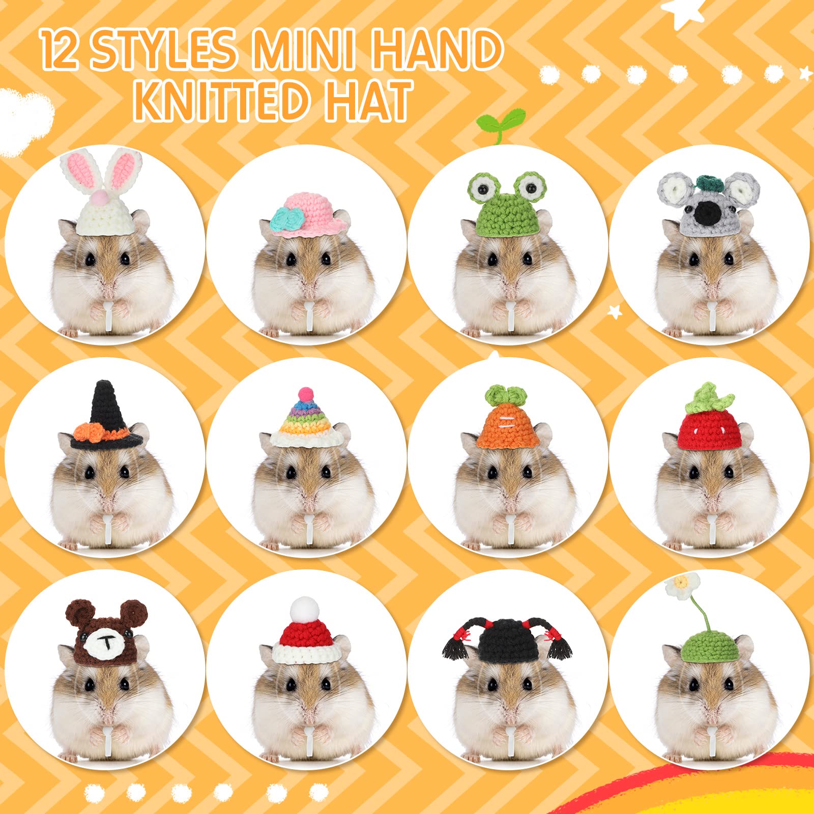 Silkfly 12 Pcs Hamster Hats Mini Hats For Snakes Small Animals Guinea Pig Hamster Clothes For Lizards Bearded Dragons Holiday Pa