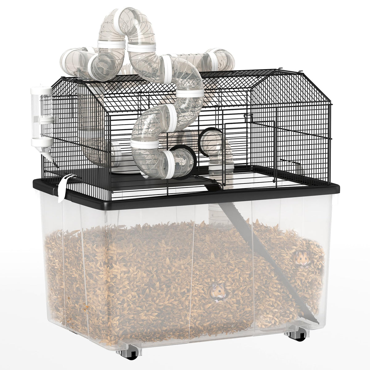 Pawhut Large Hamster Cage With 12'' Deep Tray, 2 Tier Gerbil Cage With Tube System, Water Bottle, Ramp, Feeding Bowl, 23'' X 17'