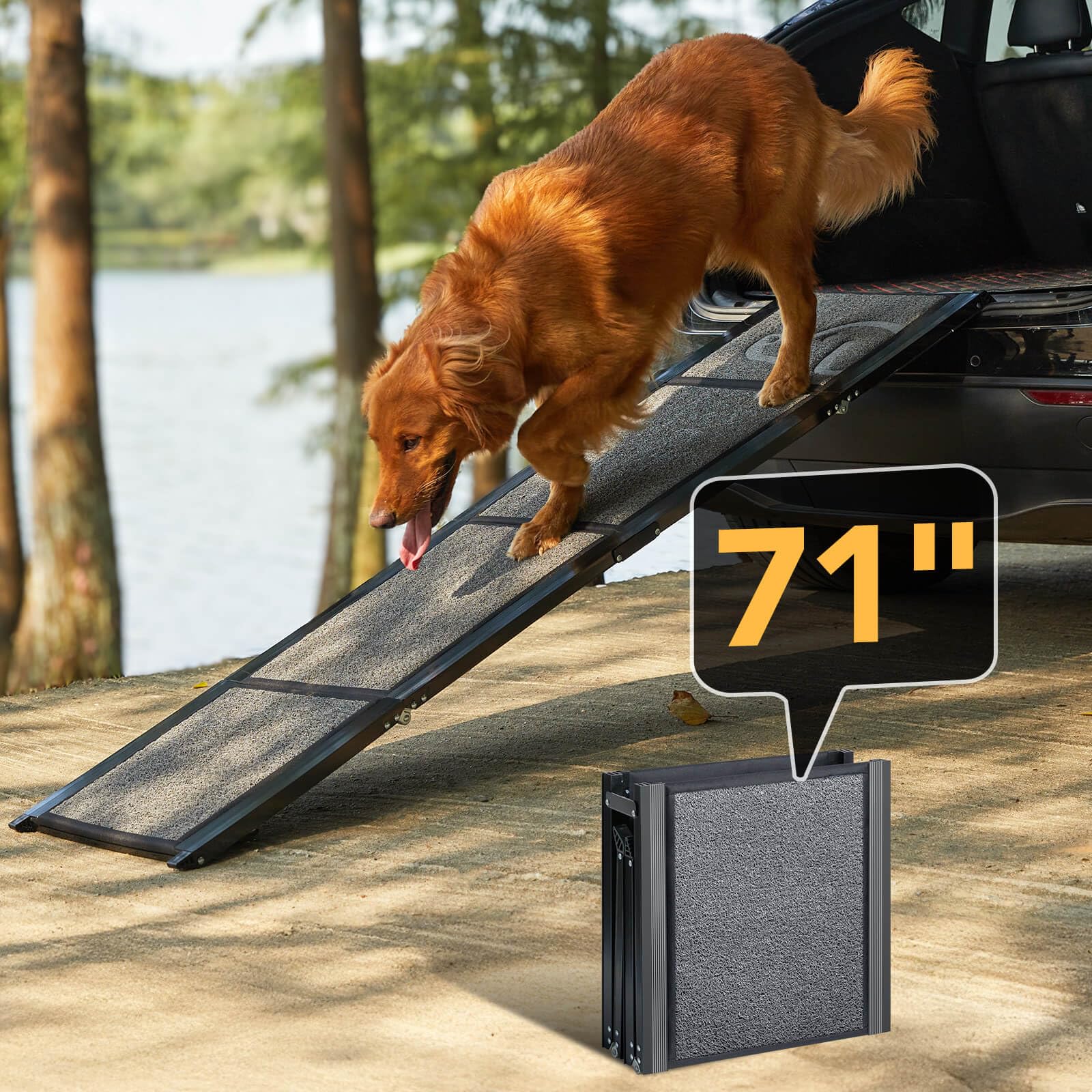 Petthem Dog Ramp For Car 71'' X-Long & 17.2'' Wide Folding Dog Ramps For Large Dogs With Non-Slip Rug Surface Portable Dog Car R