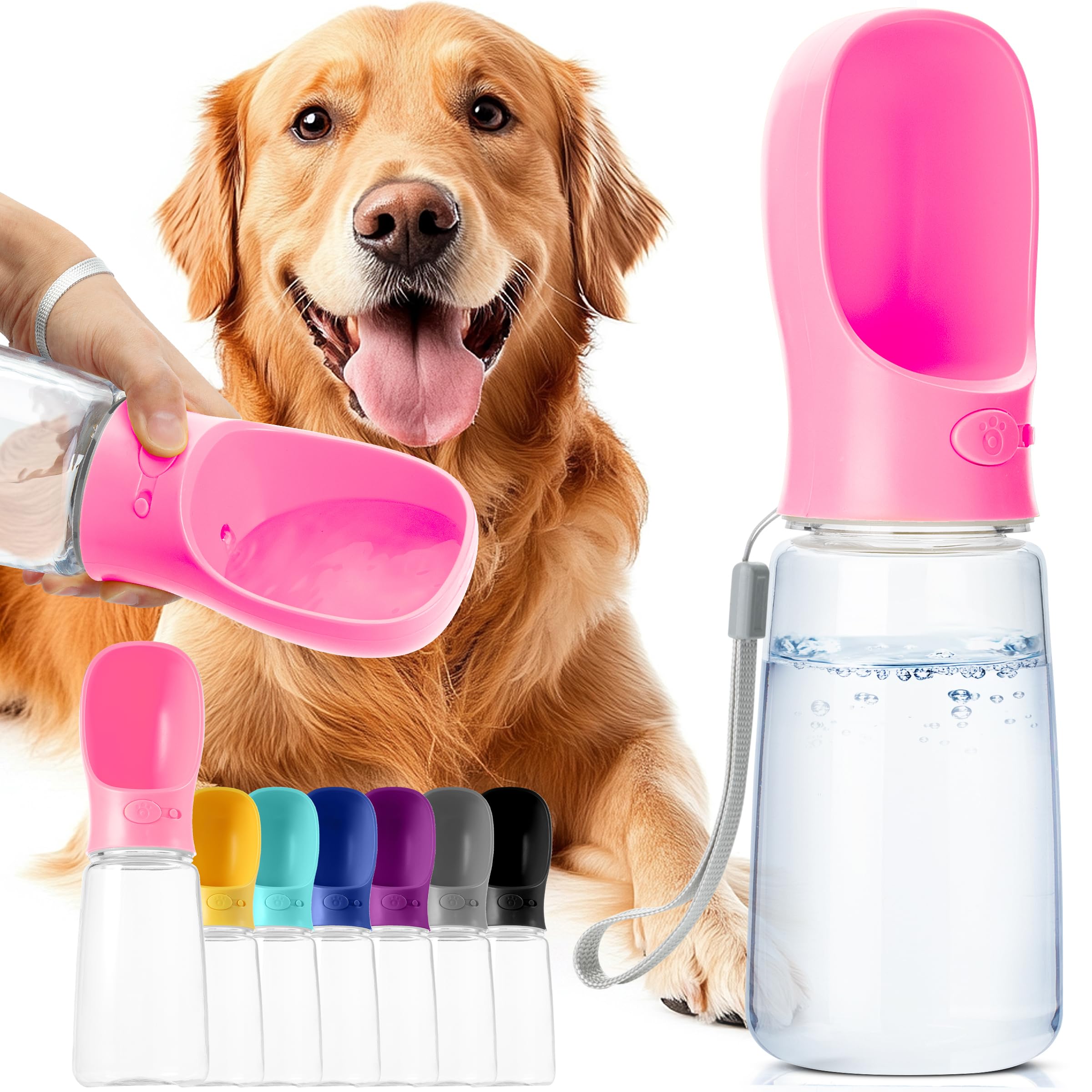 Mr. Pen- Dog Water Bottle, 19 oz, Large, Pink, Portable Dog Water Bottle Dispenser, Dog Travel Water Bottle, Travel Dog Water Bo