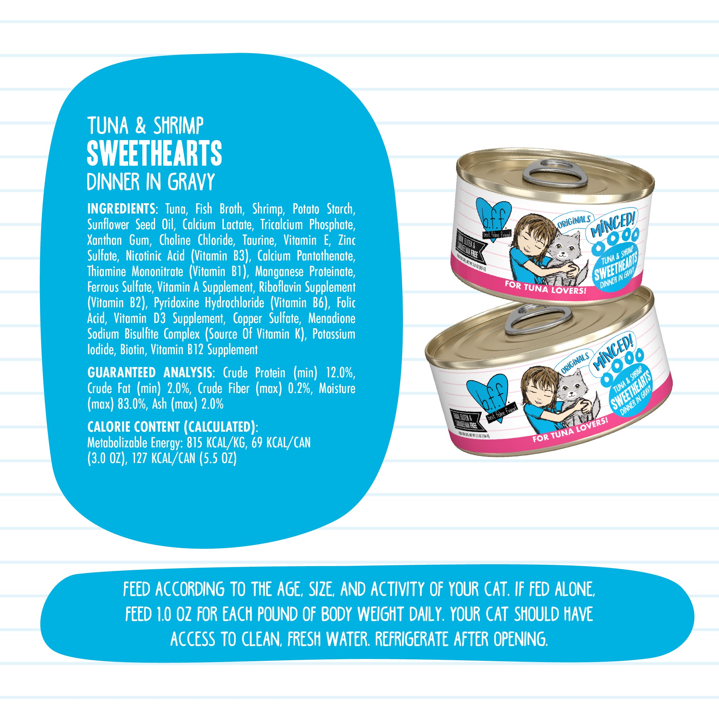 Weruva BFF Minced Natural Wet Cat Food, Tuna and Shrimp Sweethearts in Gravy, 3oz Can, Pack of 24