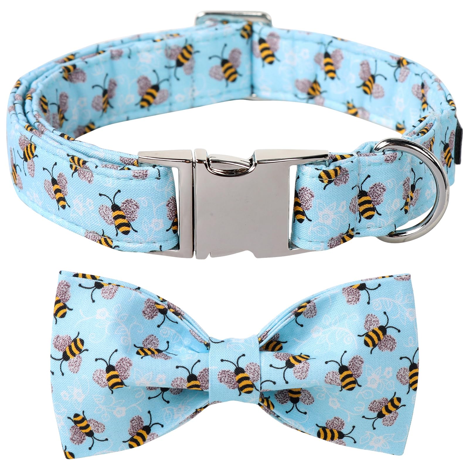 Maca Bates Blue Bee Dog Collar With Bow Bowtie For Dogs Bow Tie Adjustable Breakaway Blue Collars Accessories Birthday Gift For 