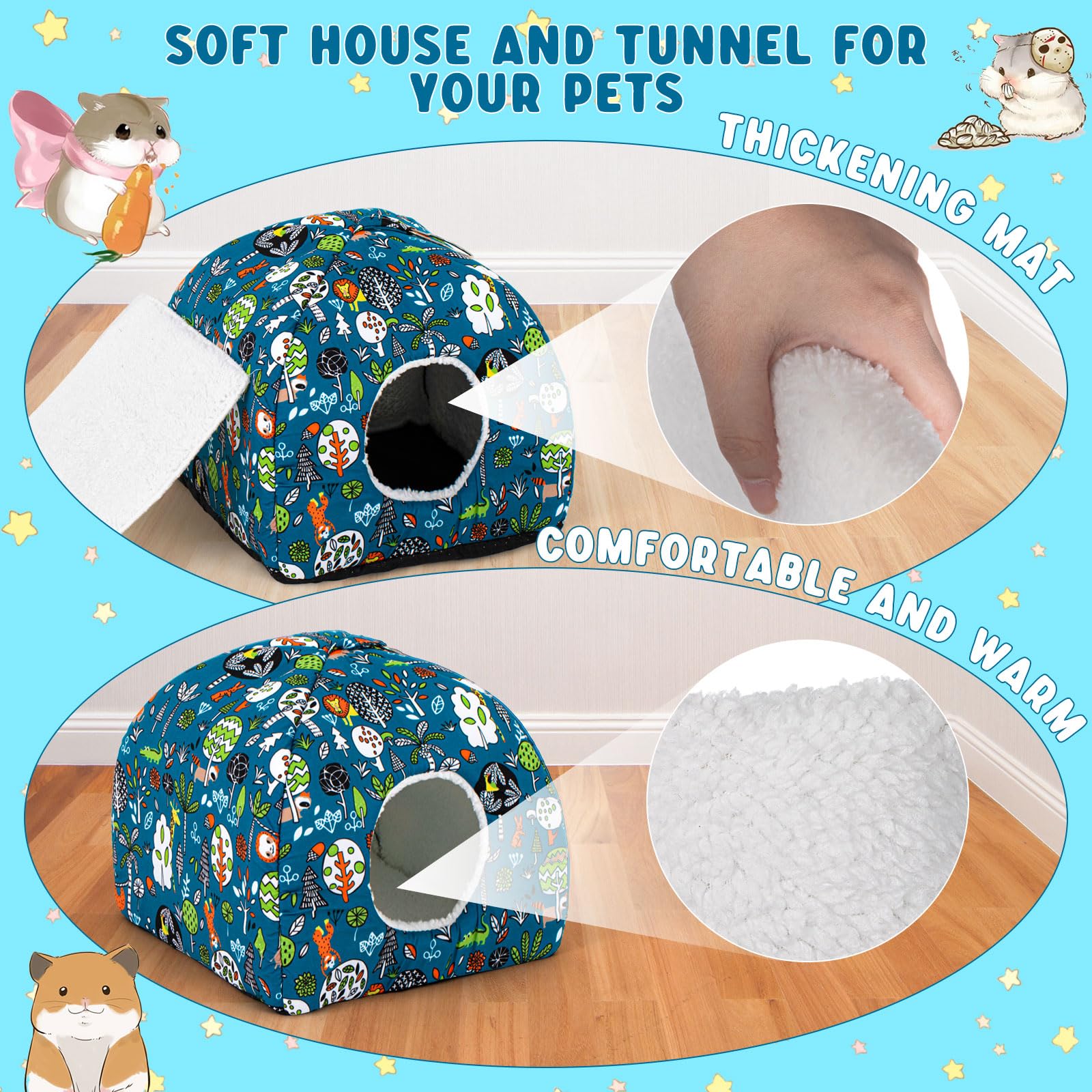 Croblissful 6 Pieces Guinea Pig Hideout Set Soft Bunny Bed And Tunnel Washable Sugar Glider Toy Chinchilla House Bed Accessories