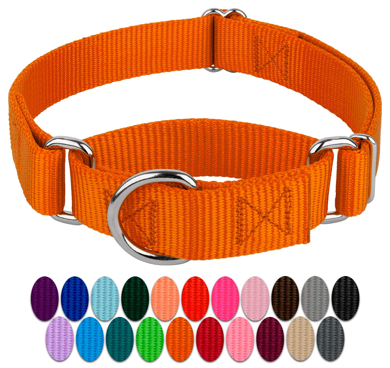 Country Brook Petz Martingale Dog Collar - Heavy-Duty Training Collar With No Buckle - Service Dog Collar For All Pups - Vibrant, Colorful Collection (Orange, 1 Inch, Large)