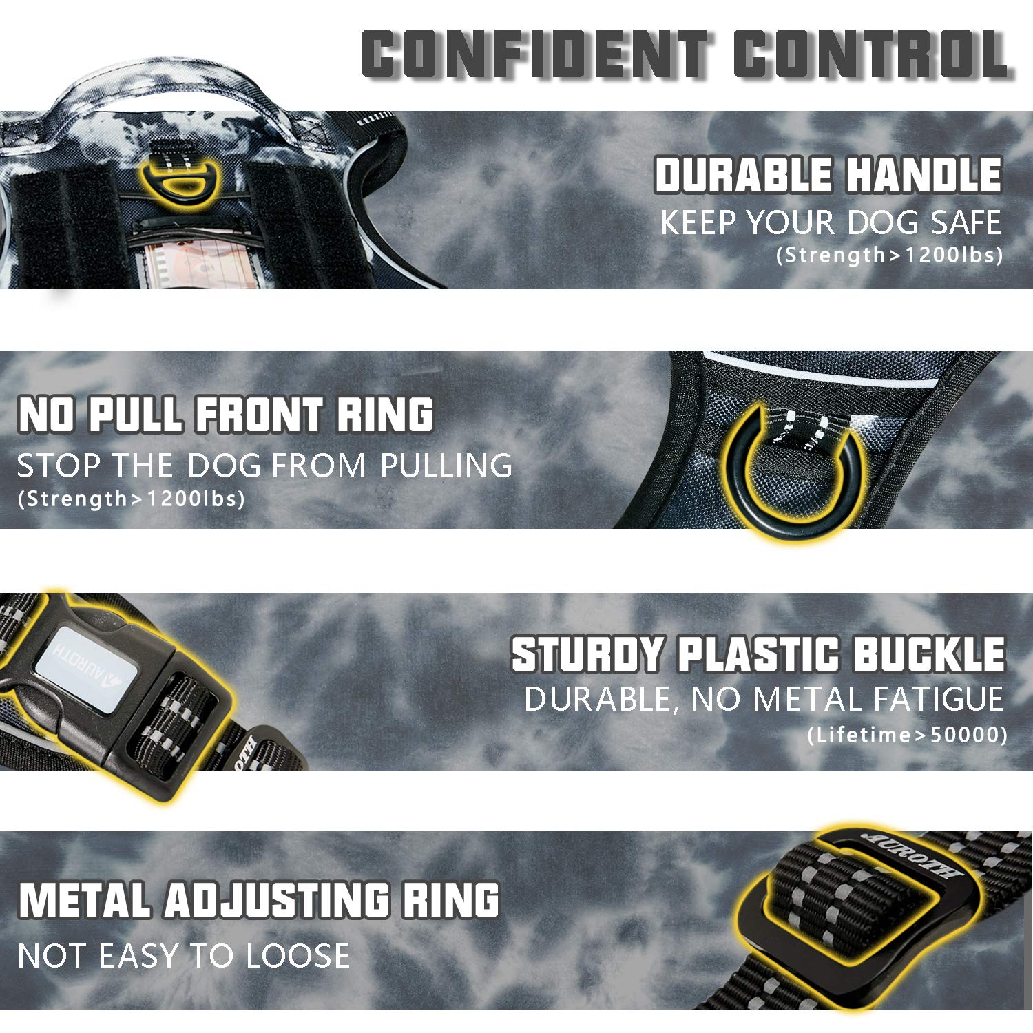 Auroth Tactical Dog Harness For Small Medium Large Dogs No Pull Adjustable Pet Harness Reflective K9 Working Training Easy Control Pet Vest Military Service Dog Harnesses (L, Black Ink)