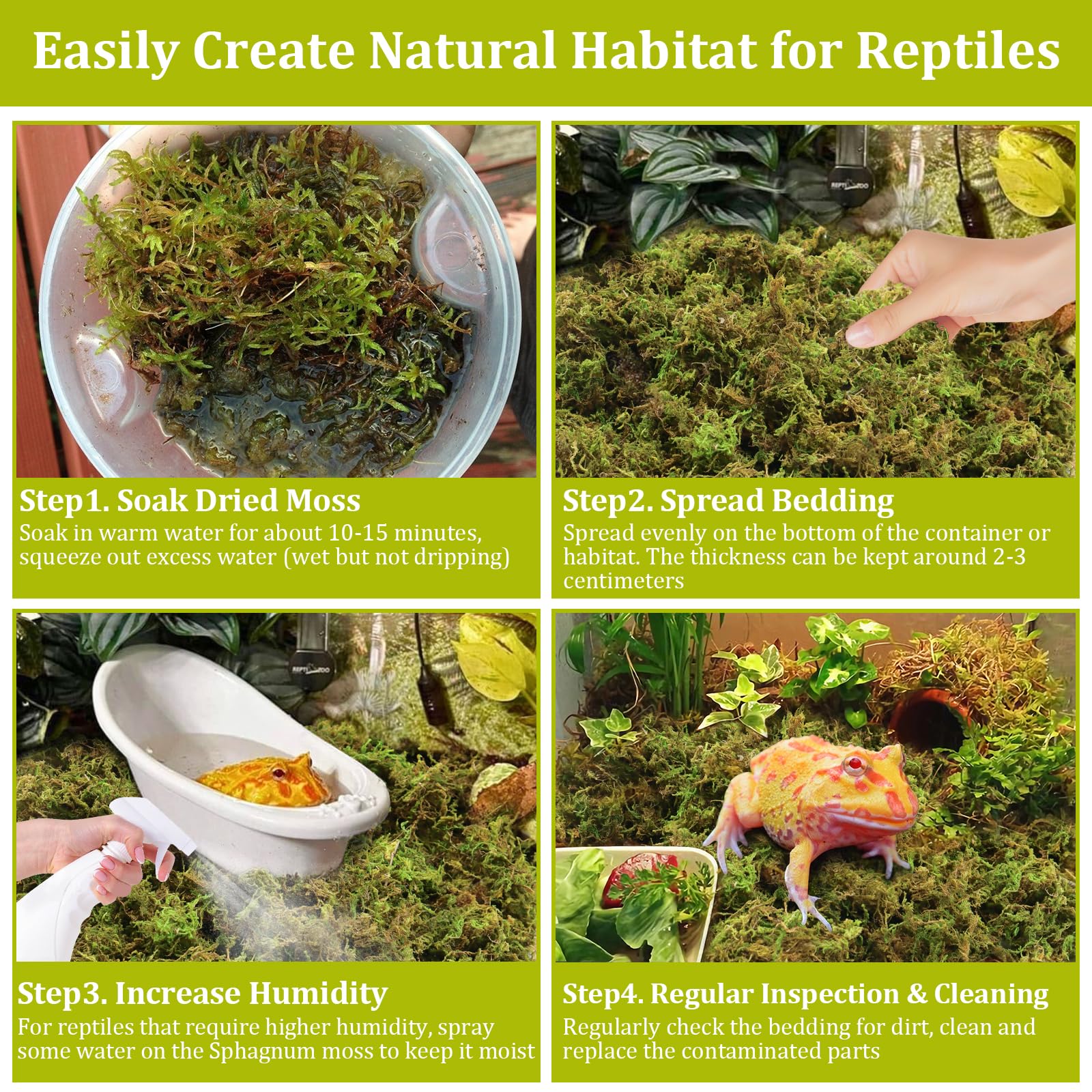 Legigo 14 Oz Sphagnum Moss For Reptile- 16 Qt Natural Reptile Moss Terrarium Moss Substrate, Snake Tank Moss Peat Moss Reptile B