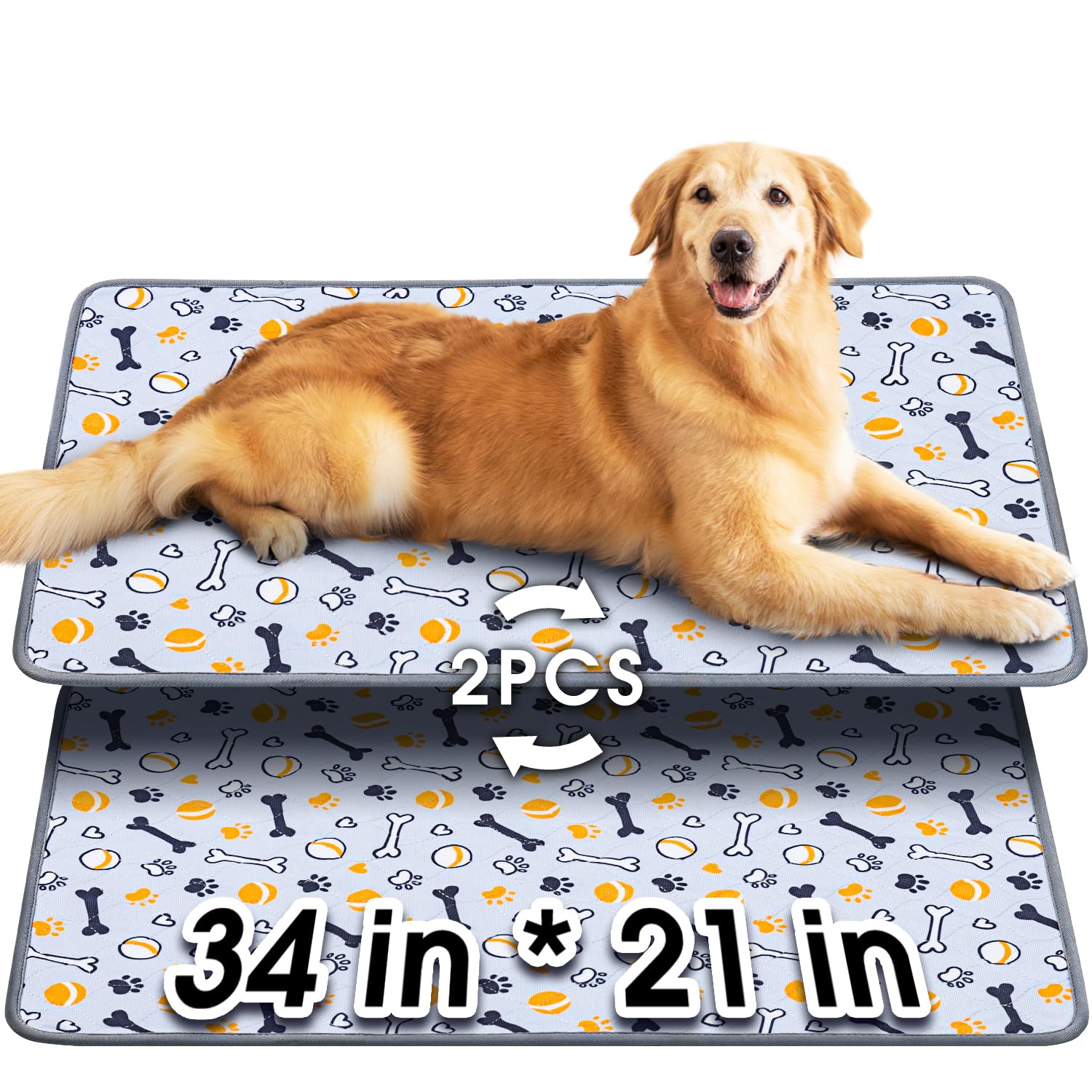 Hompet Washable Pee Pads For Dogs, 34''X21'', 2-Pack Thick Heavy Absorbency Reusable Pee Pads Prevent Leakage Non-Slip, Pet Trai