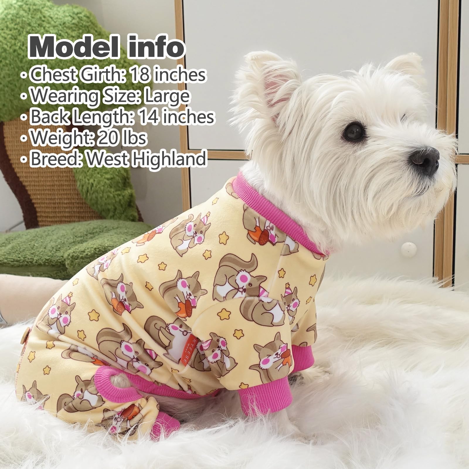 KYEESE Dog Pajama Soft Material Stretchable Dogs Pajamas Onesie Pet Pjs Dogs Apparel for Small Dogs, Chipmunk, Large