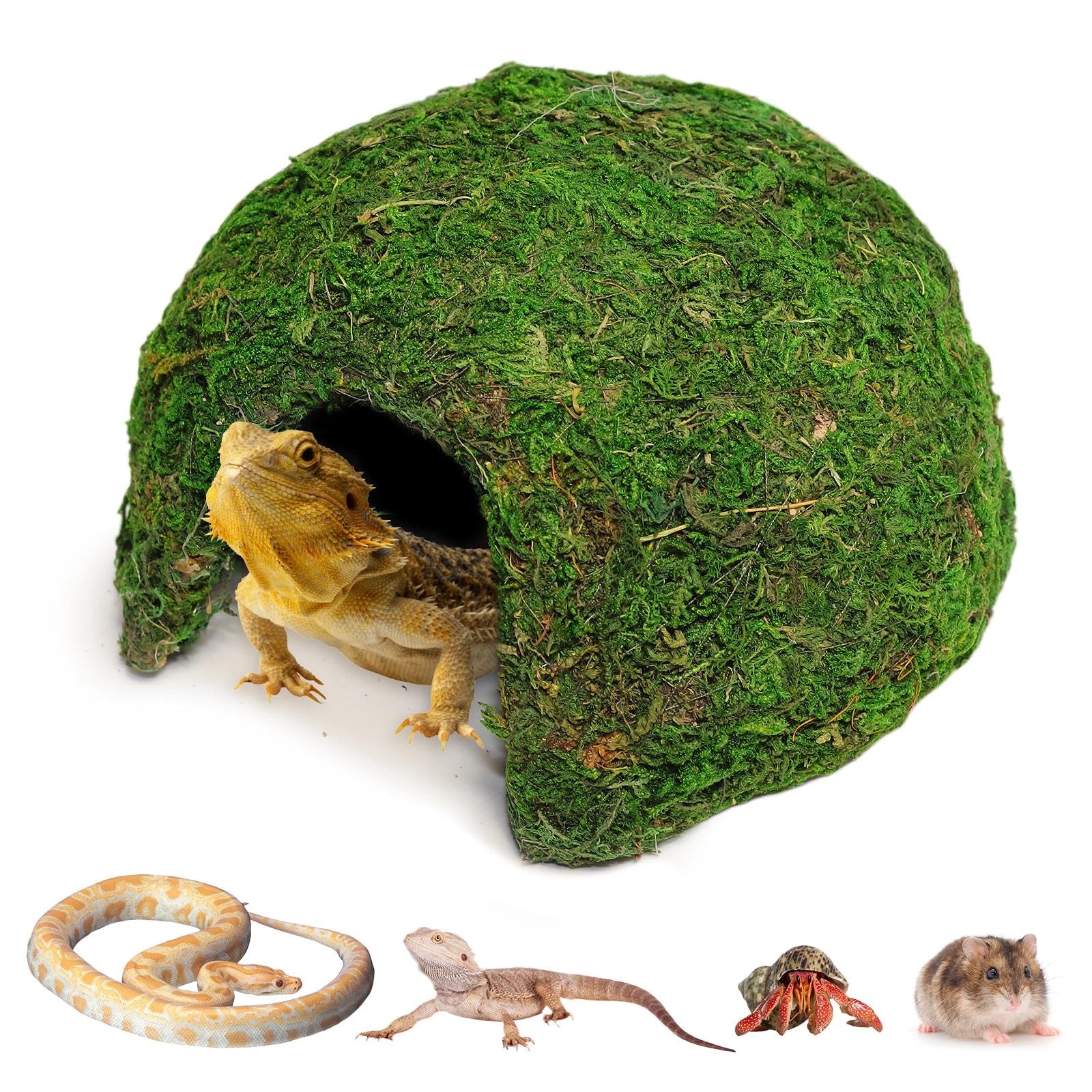 Hollima Reptile Moss Hideout, Half Round Reptile Cave for Hiding, Moss-Covered Shelter to Ensure The Safety and Comfort of Repti