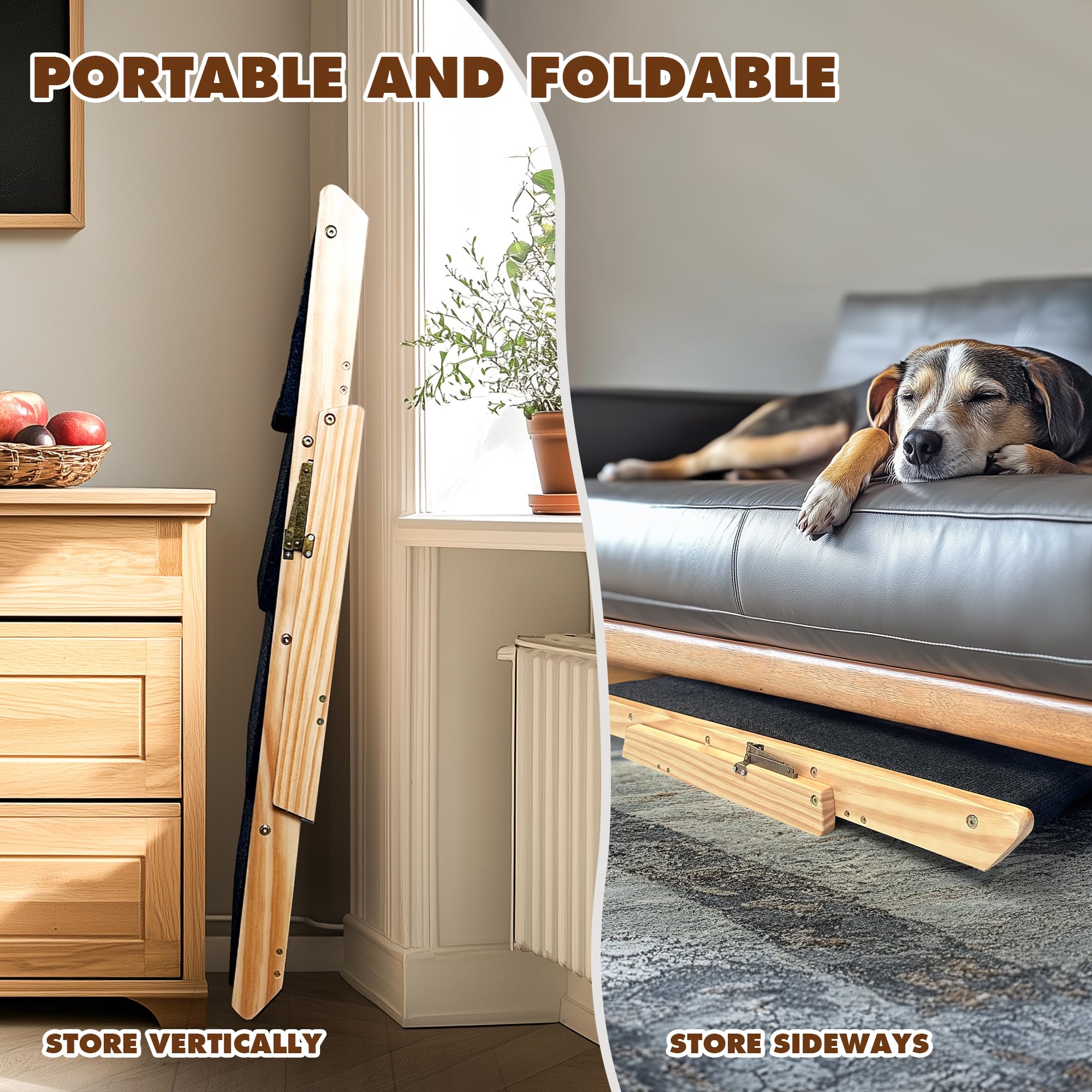 Chicfurnit Wooden Dog Stairs, 4-Level Wooden Pet Steps, Foldable Pet Ladder For High Bed Couch Cars, Non-Slip Pet Stairs For Sma