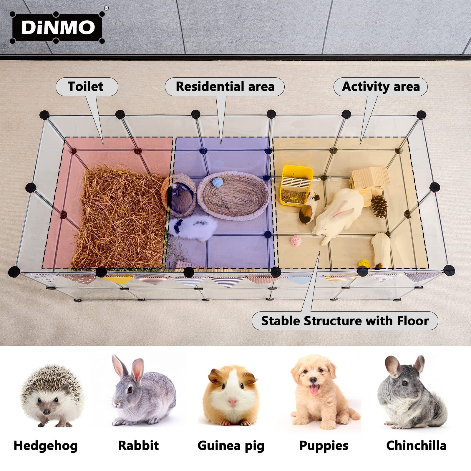 Dinmo Guinea Pig Cages With Floor, Puppy Playpen, Small Animal Playpen For Rabbit, Bunny, Ferret, Hedgehog, Diy, Expanded, Porta