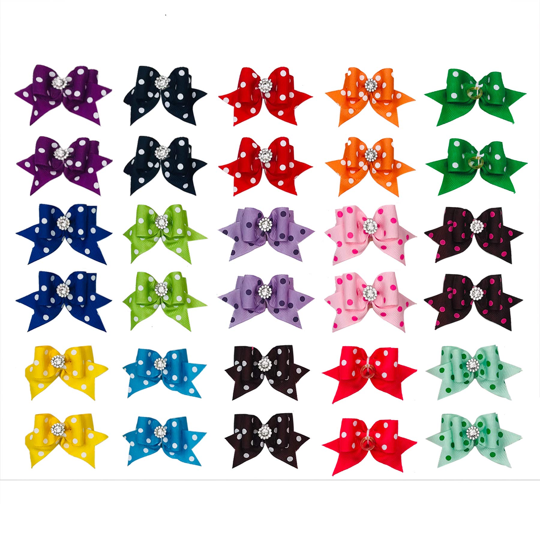 Pet Show 10Pcs Dot Hair Bows With Rubber Bands For Small Medium Dogs Puppies Cat Grooming Accessories Color Assorted Randomly