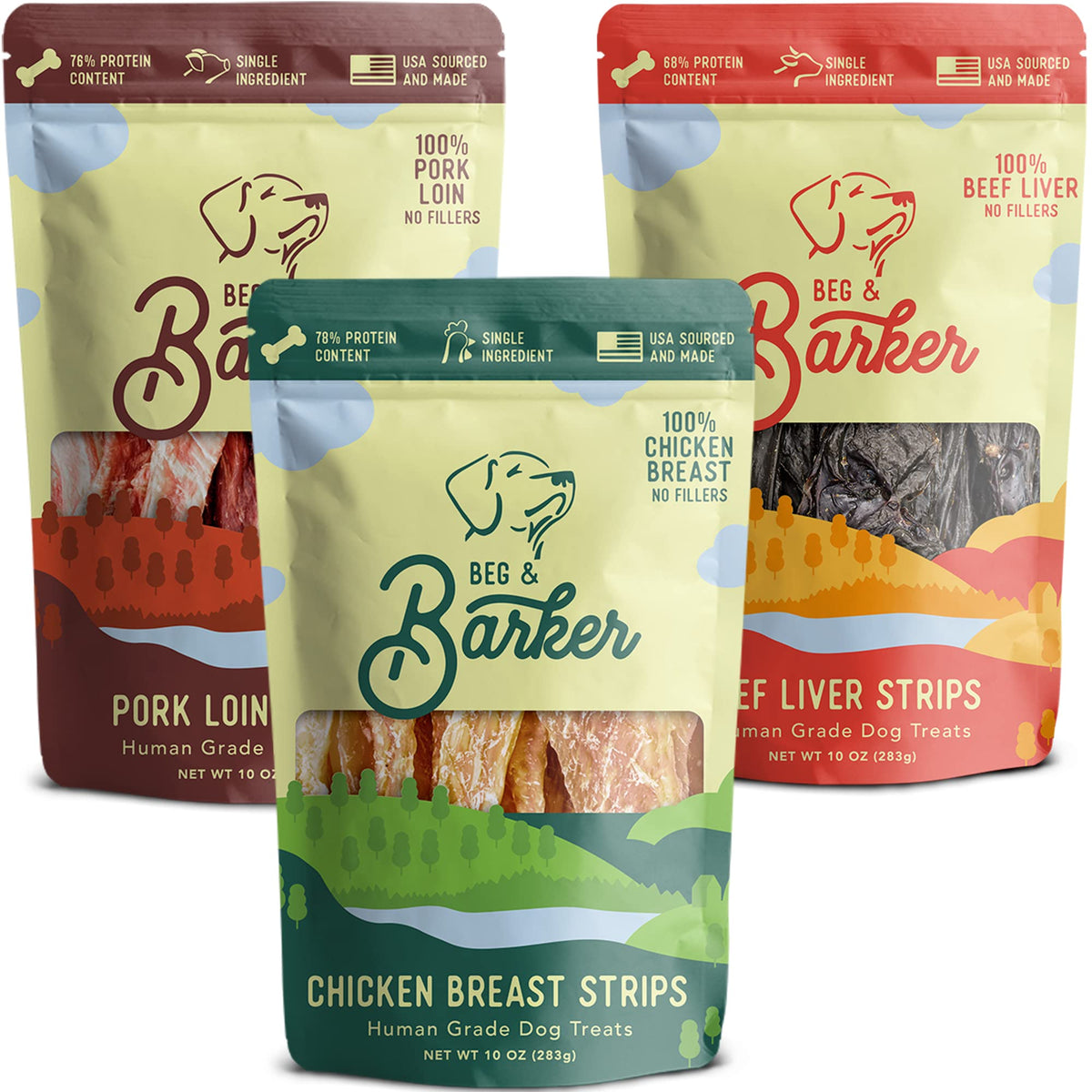 Beg & Barker Chicken, Beef Liver And Pork Jerky For Dogs (10 Oz, Pack Of 3) - Dog Training Treats - Natural Dog Treats Made In The Usa - Grain Free, Diabetic-Friendly, High Protein, Sugar-Free