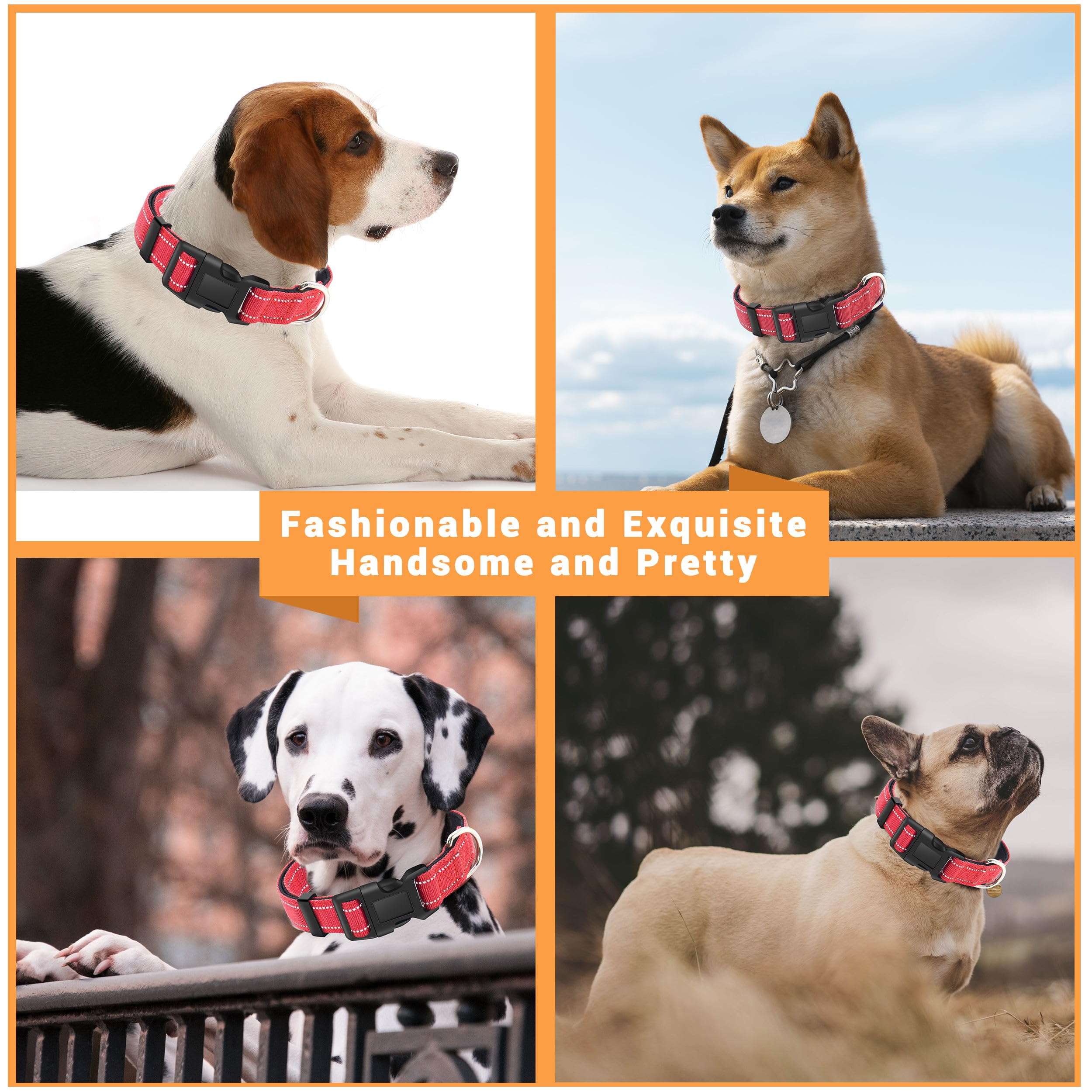 Lievuiken 2 Pack Reflective Dog Collar With Safety Locking Buckle, Adjustable Soft Breathable Comfortable Nylon Pet Collar For S