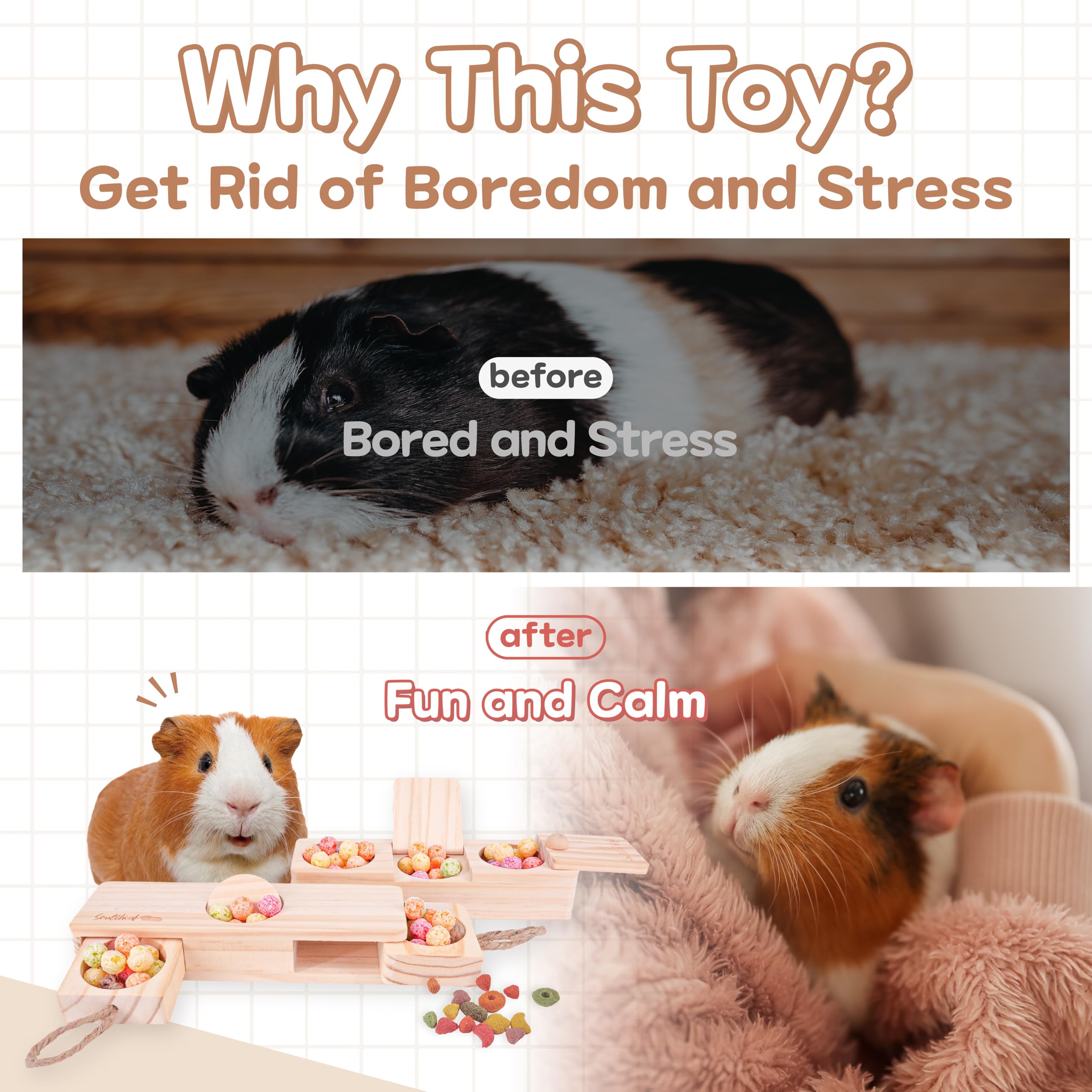 Soulthink Interactive Guinea Pig Toys - Wooden Rat Toys For Pet Rats, Enrichment & Foraging Activity For Hamster Sniff N' Snack