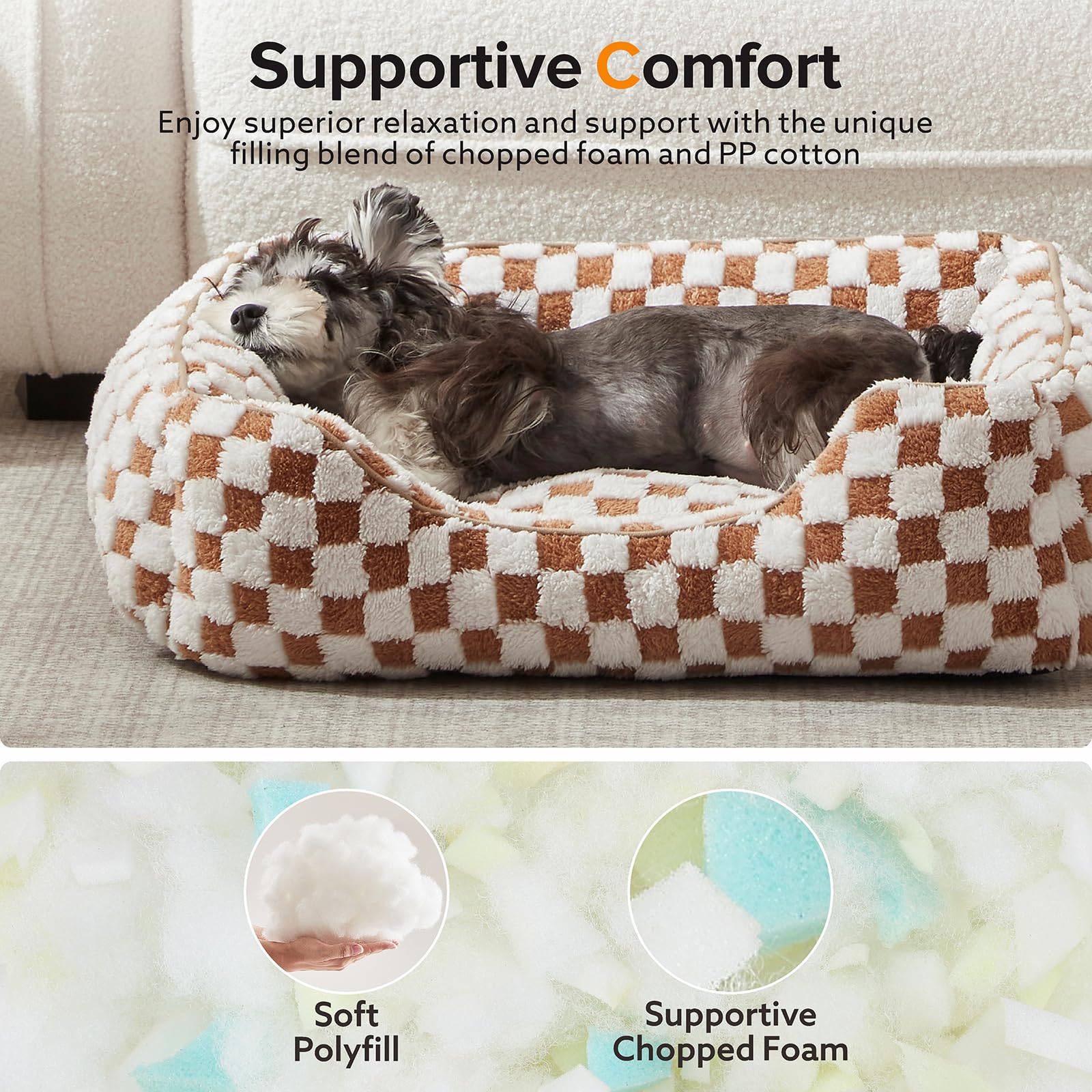 Joejoy Dog Bed For Large Medium Small Dogs - Rectangle Orthopedic Dog Sofa Bed, Cute Modern Puppy Bed With Jacquard Shaggy Plush