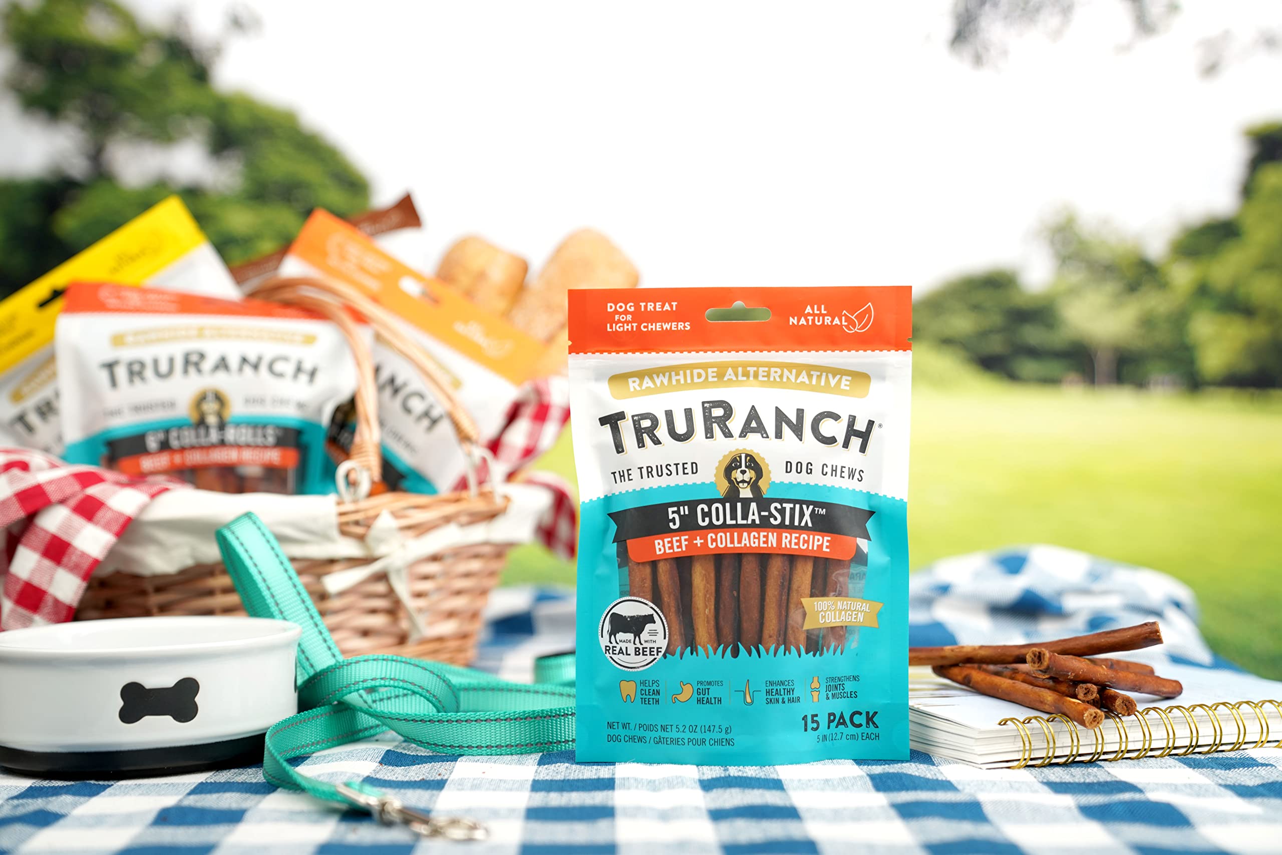 TRURANCH Collagen Sticks - 5 Collagen Sticks for Dogs - Long Lasting Healthy Joint Support Dog Treat - Rawhide Alternative - Ski