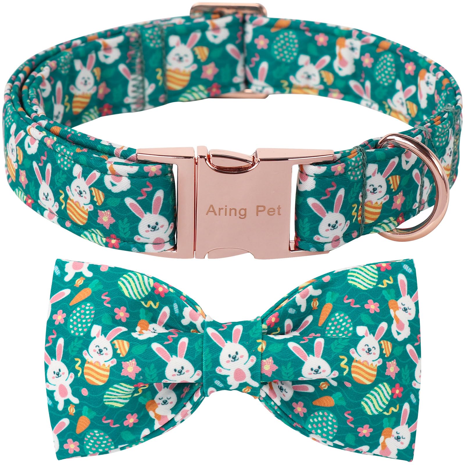 Aring Pet Easter Dog Collar-Cute Green Easter Eggs Dog Collar With Bow, Adjustable Carrot&Rabbit Bowtie Dog Collars Pet Necklace