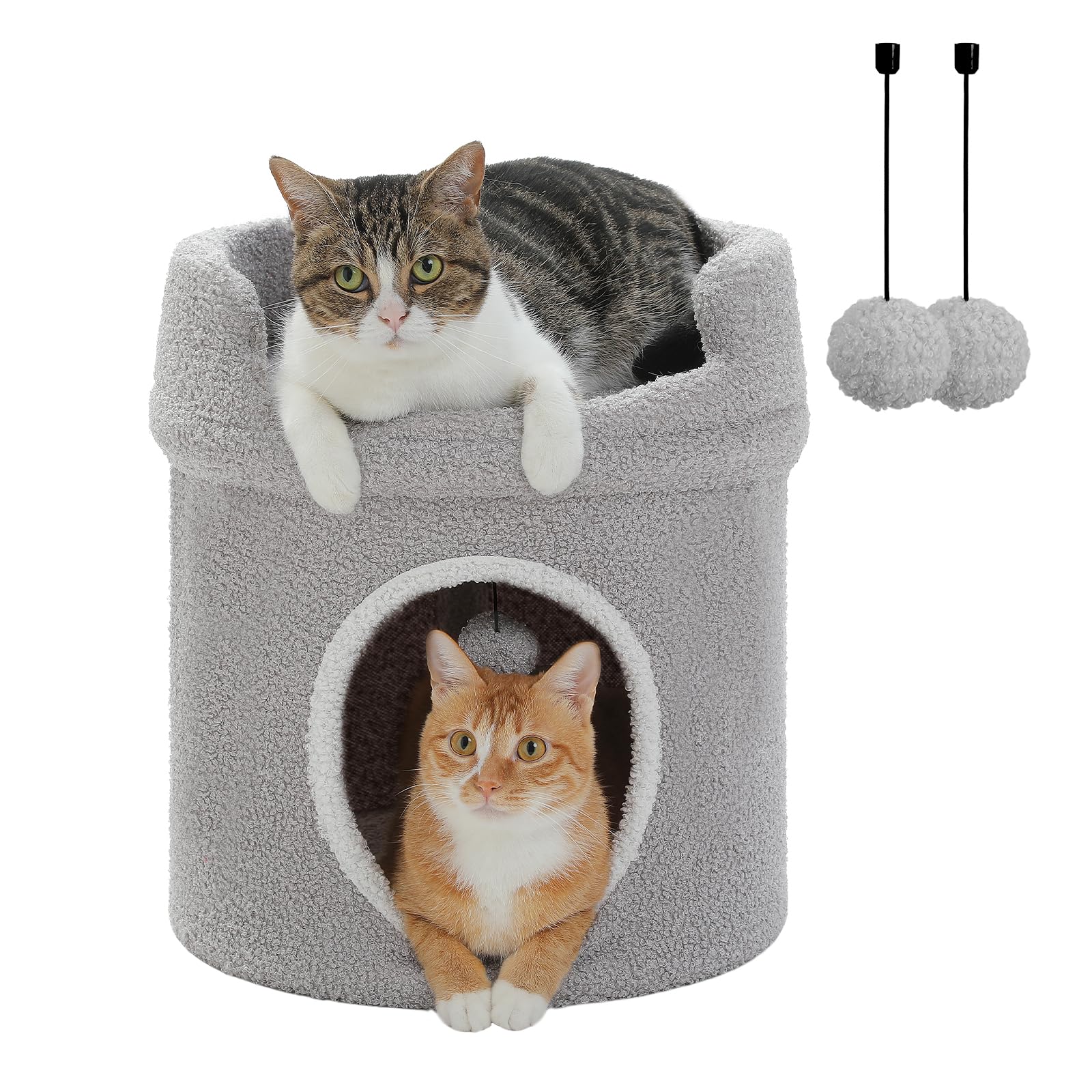 Petepela Cat Condo House With Tree, Cave Bed & Removable Flower Cat Cushion - 20X20X16 Inches, Brown