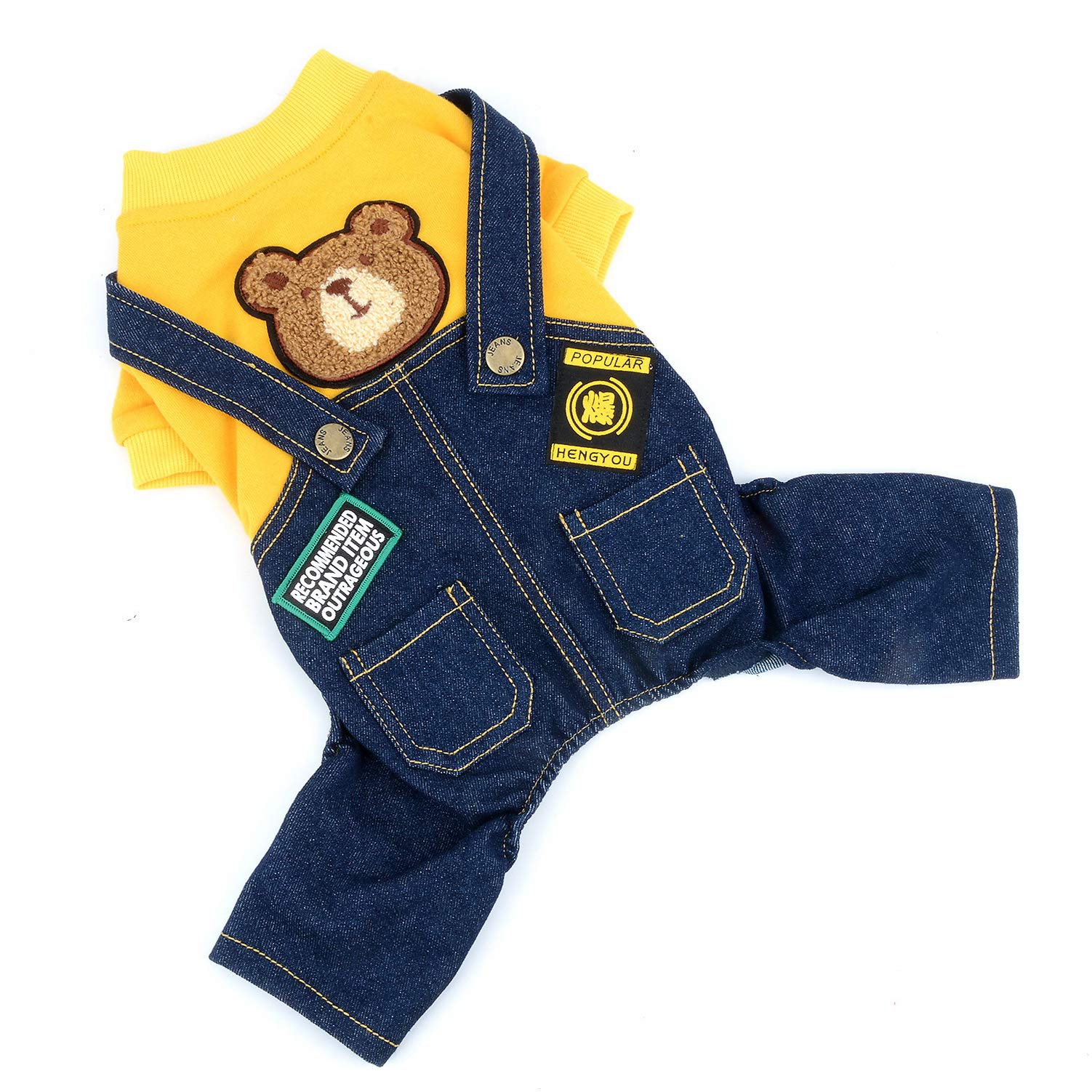 Selmai Dog Outfits For Small Dogs Boy Girl Spring Shirts Denim Bib Pants 2 Pockets Jumpsuits One Piece Apparel For Cats Puppies Chihuahua Clothes Adorable Overall For Medium Pet 4 Legs Autumn Yellow S
