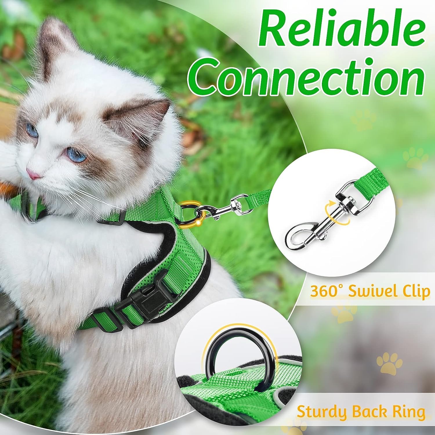 Rabbitgoo Cat Harness And Leash For Walking, Escape Proof Soft Adjustable Vest Harnesses For Cats, Easy Control Breathable Reflective Strips Jacket, Grass Green,M