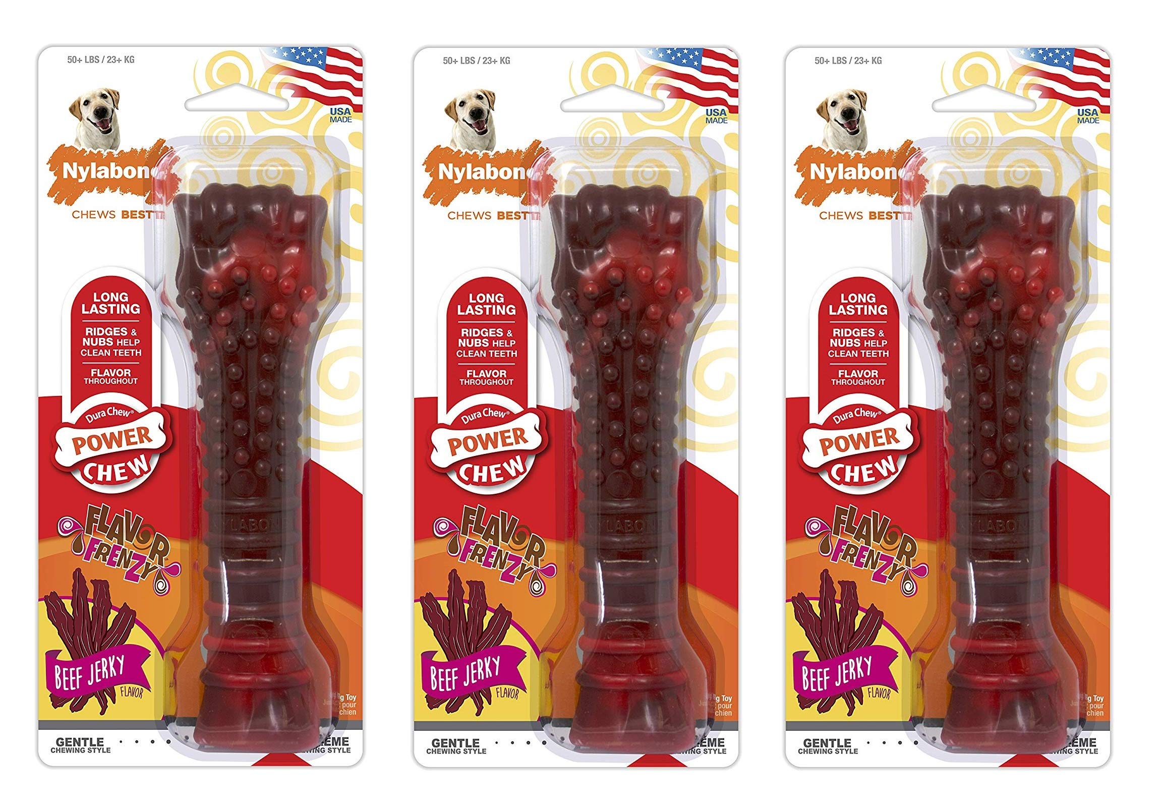 Nylabone 3 Pack Of Beef Jerky Flavor Frenzy Power Chew Bones, Souper, For Dogs Over 50 Pounds