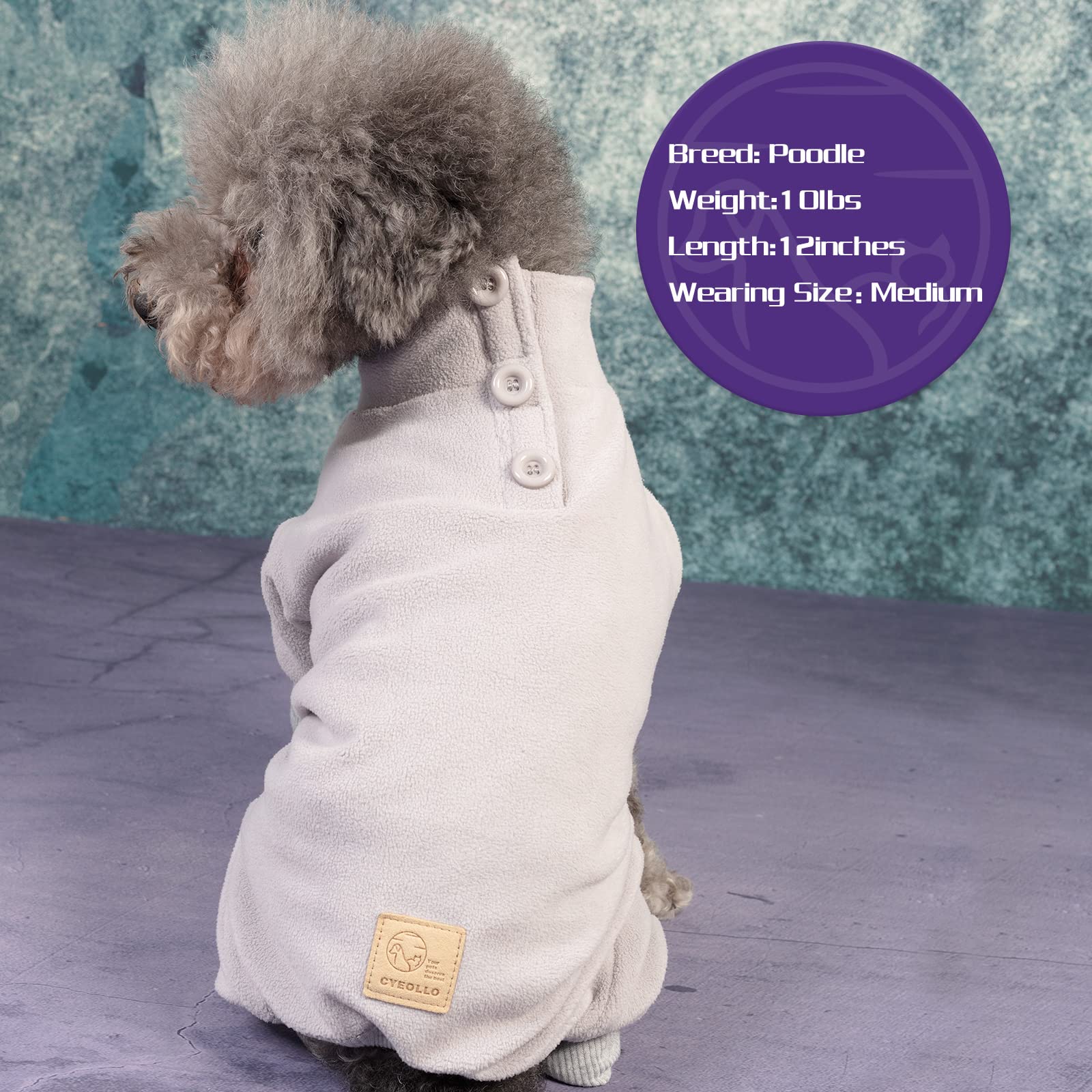Cyeollo Stretchy Dog Jumpsuit - Thermal Fleece Pajamas With Turtleneck For Small Dogs, Grey