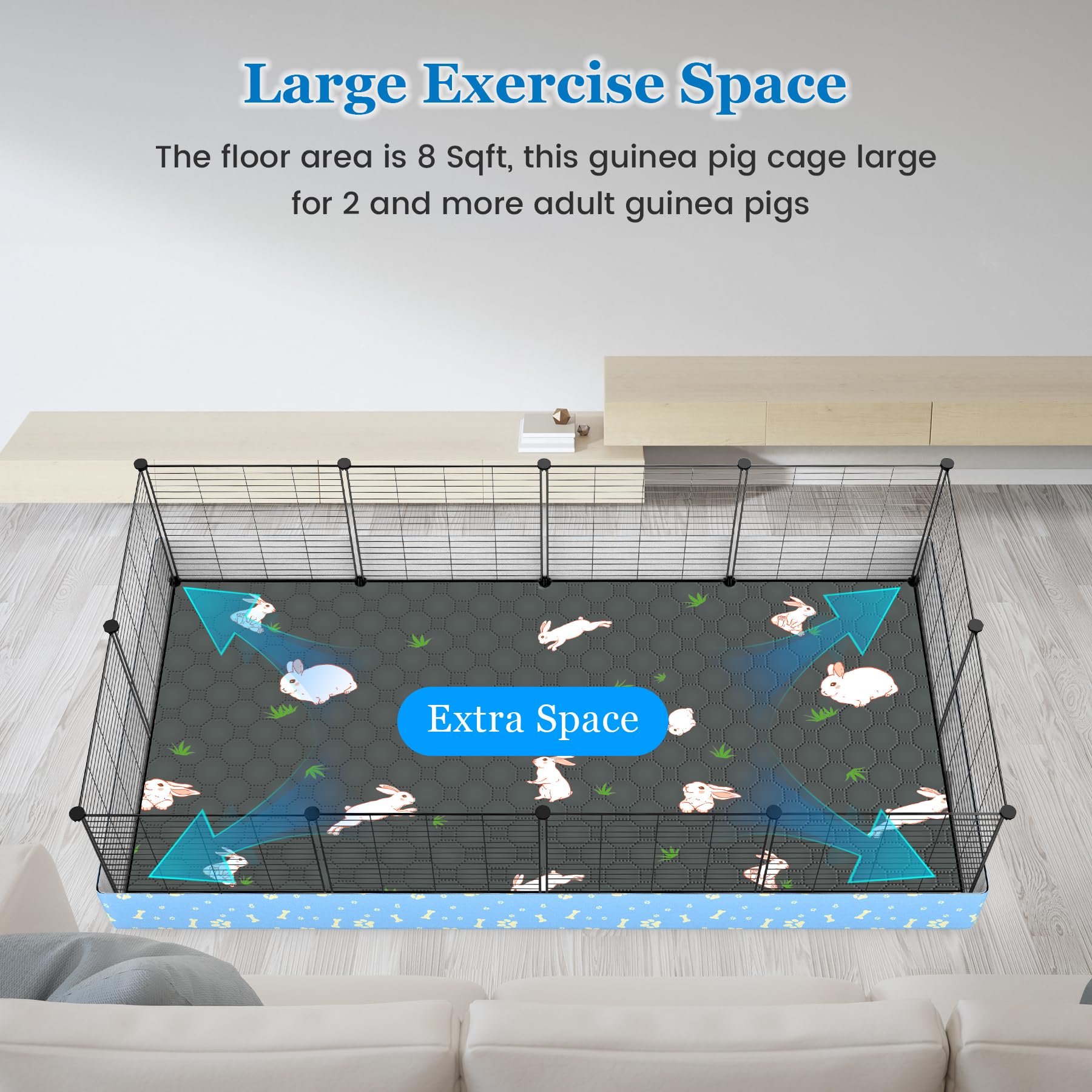 Modeslab Guinea Pig Cages With Tarp And Reusable Bedding Pee Pad Liner, 24'' X 48'' Large Guinea Pig Playpen C&C Rabbit Bunny Ca