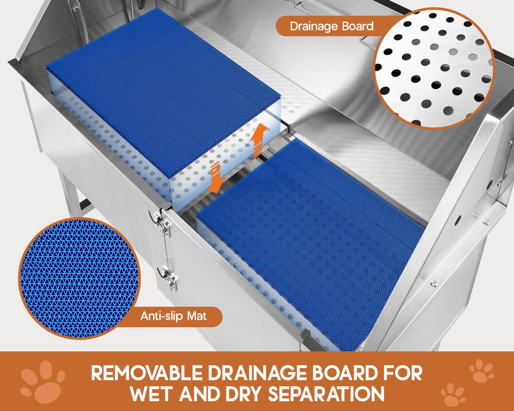 Albott 50-Inch Stainless Steel Dog Washing Station With Anti-Slip Steps, Sprayer, Faucet, And Soap Box - Professional Pet Bathtu