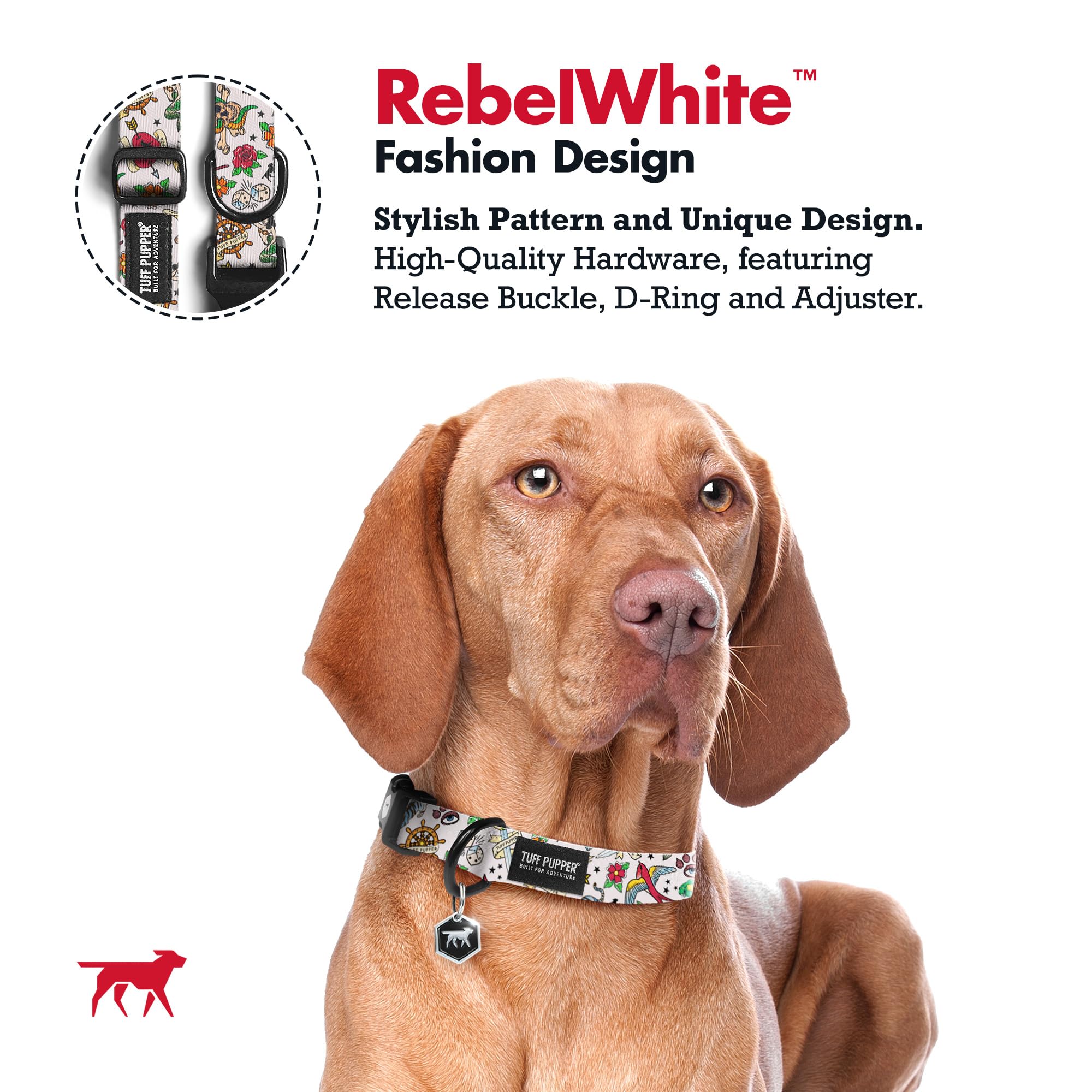 Tuff Pupper Premium Adjustable Dog Collar for Large Dogs, Stylish Pattern Collars Designed in USA, Quick Release Buckle, RebelWh
