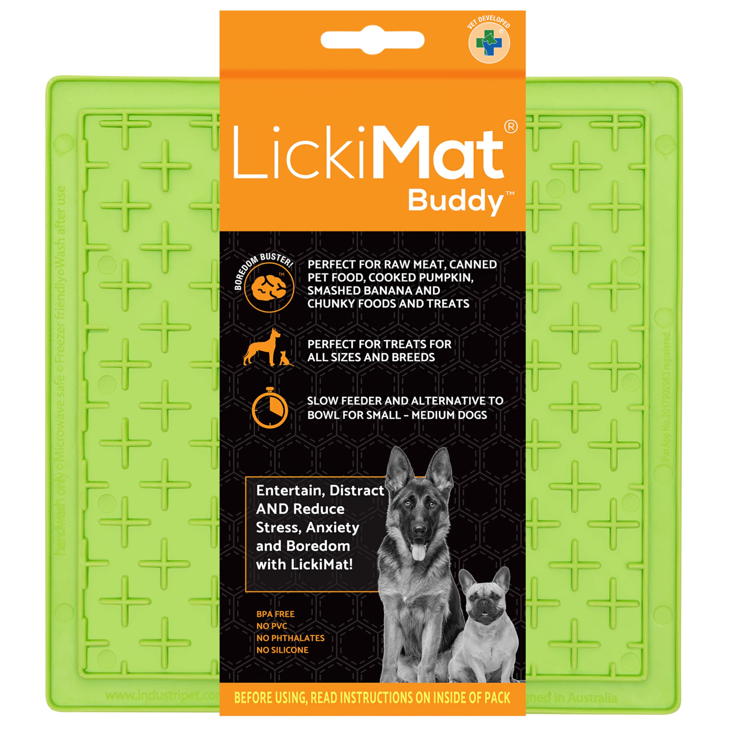 LickiMat Classic Buddy Slow Feeder for Dogs Lick Mat Boredom Anxiety Reducer Perfect for Food Treats Yogurt Liquid Food Peanut B