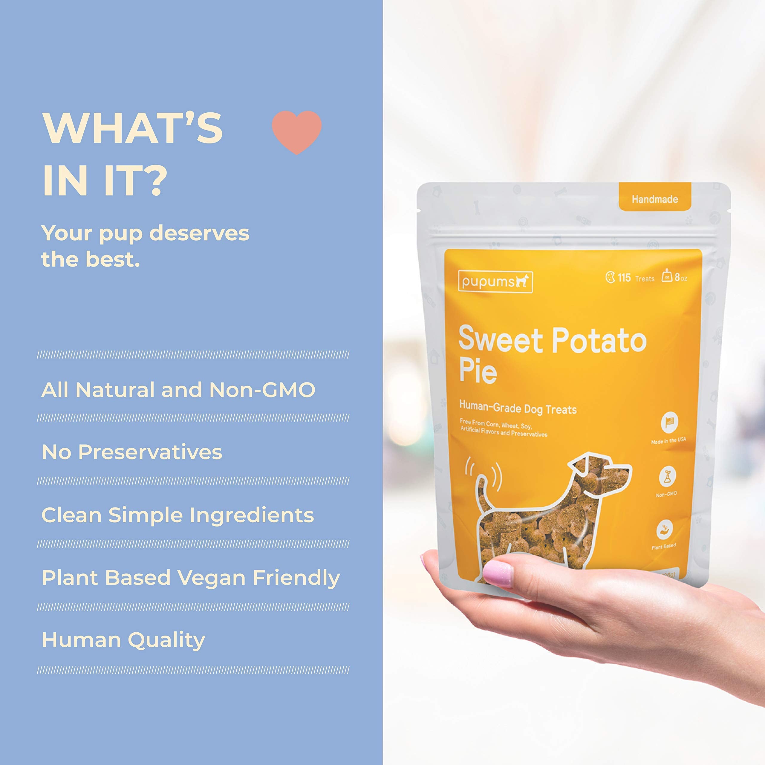 Pupums Organic Sweet Potato Dog Treats - Grain Free, Non-GMO, Highly Digestible, 8oz