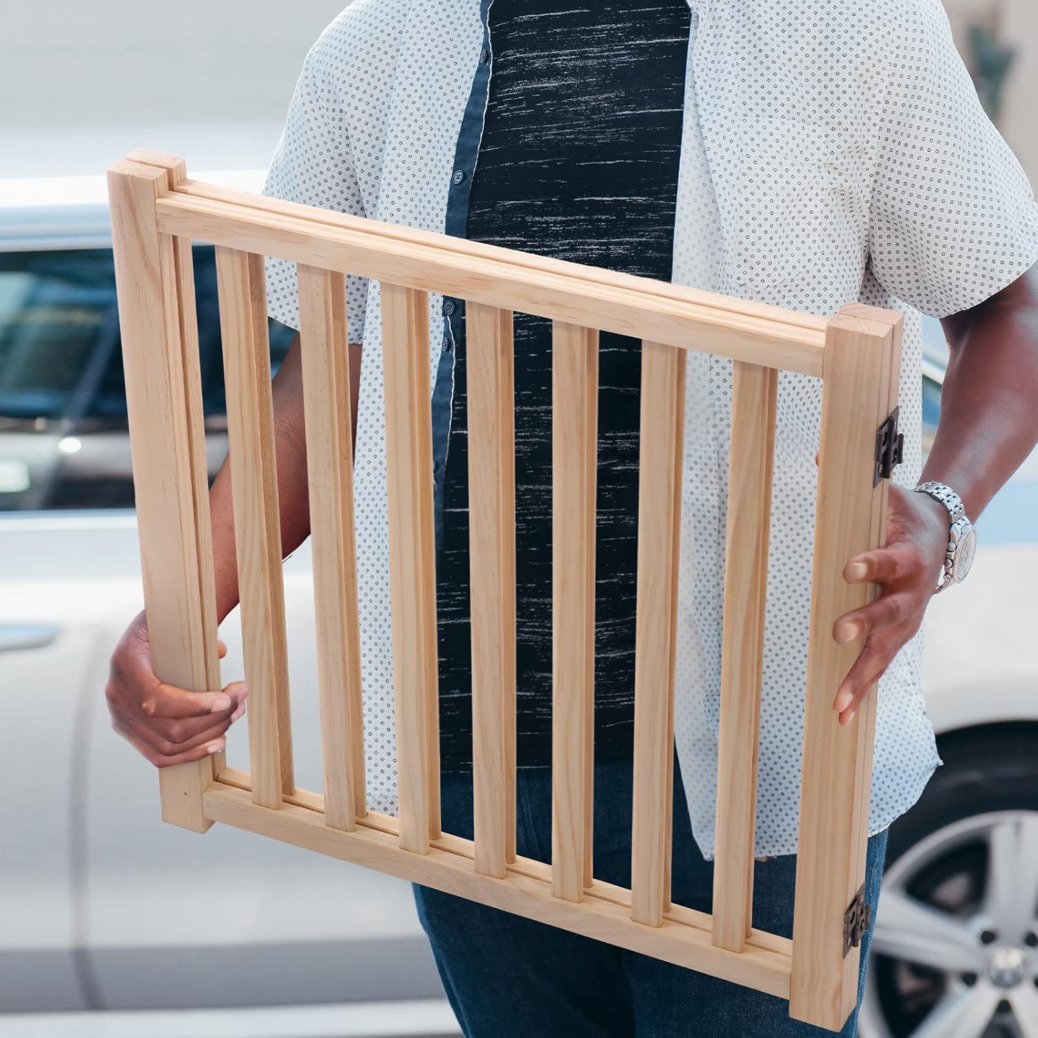 YOCAN Paint-Free Wooden Freestanding Dog Gates for The House,Doorways, Stairs,Wood Dog Fences Indoor Pet Gate,Step Over Fence-2