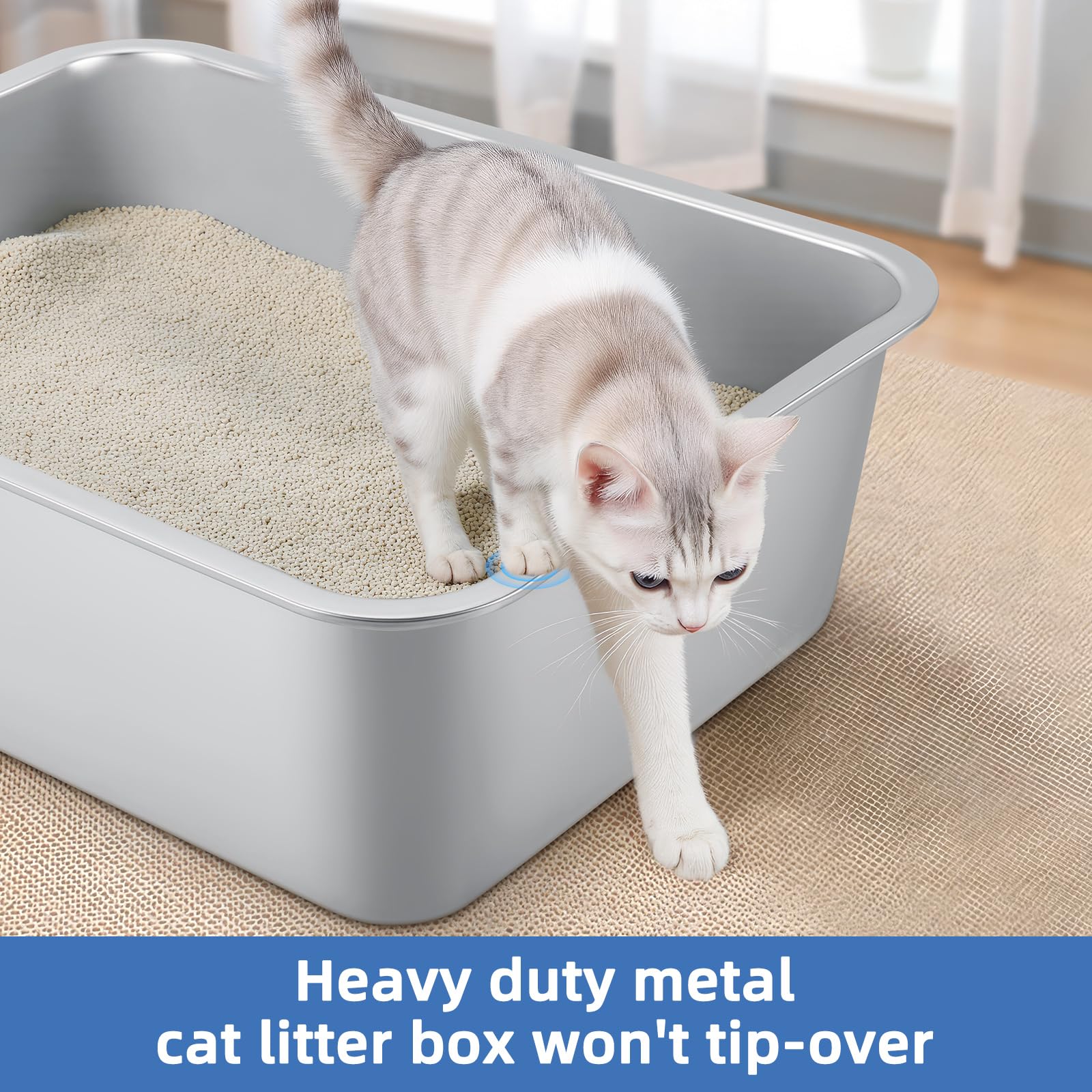 Extra Large Stainless Steel Cat Litter Box For Large Cats - 23.6''X15.6''X6'' High-Sided Metal Tray, Anti-Splash & Odor Resistan