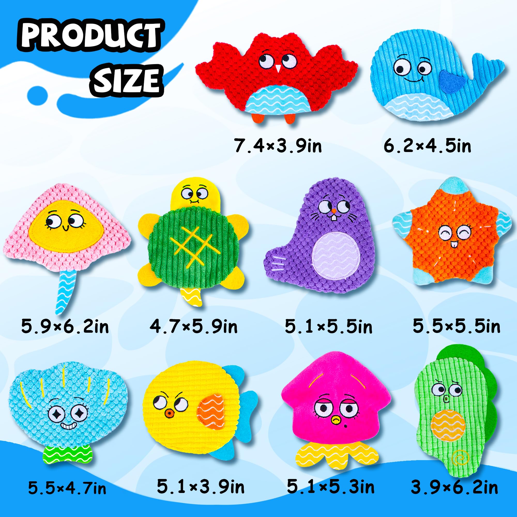 Hoesda Squeaky No Stuffing Dog Toys 10 Pack,Crinkle Dog Toys For Small Medium Breed,Durable Plush Dog Toys,Cute Animal Stuffless