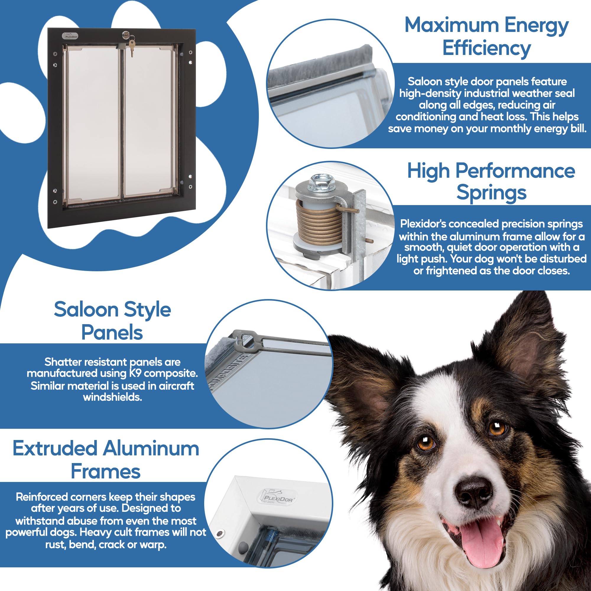 Plexidor Performance Pet Doors For Dogs And Cats - Door Mount Dog Door With Lock And Key - Bronze, Large Sizes