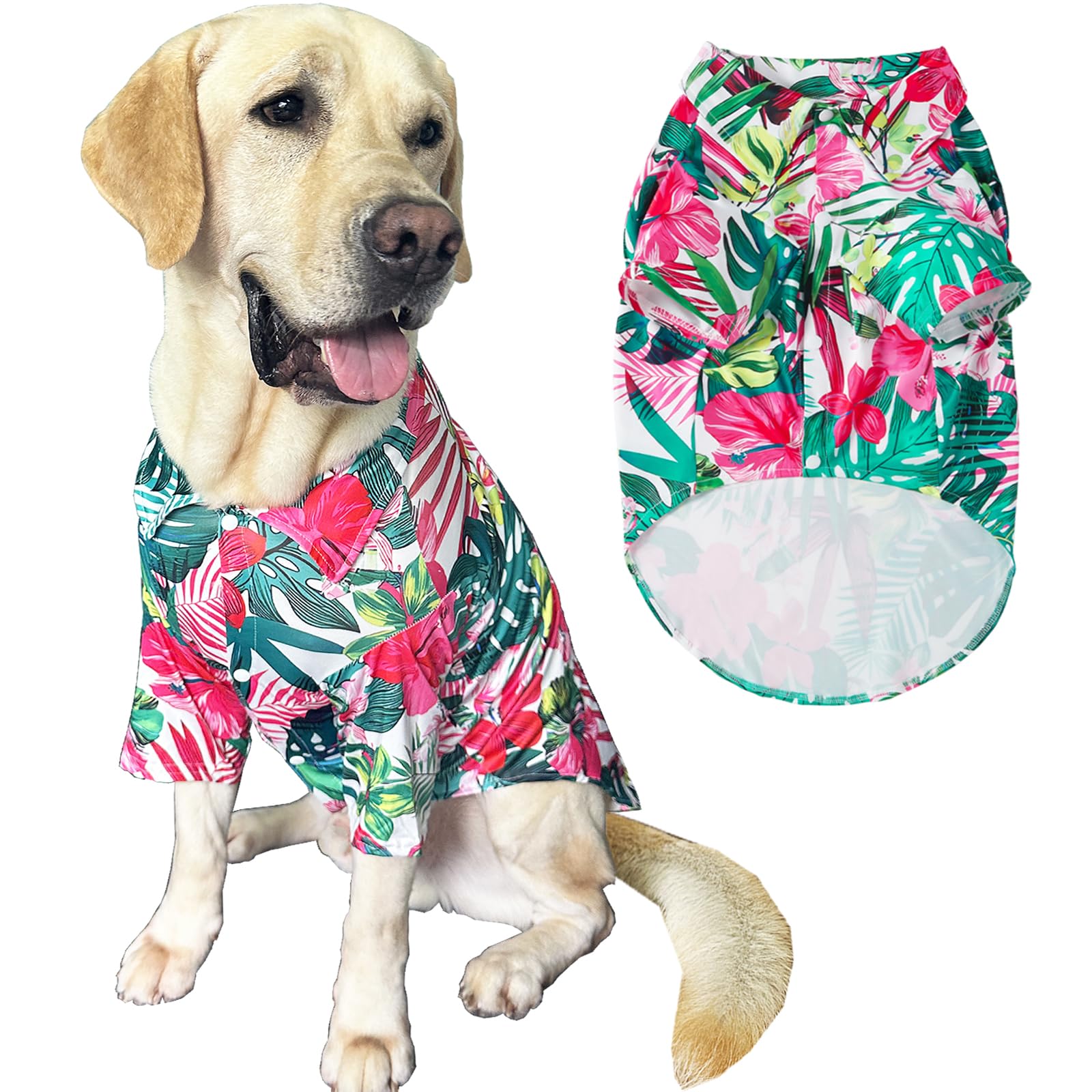 Pripre Hawaii Dog Shirt - Colorful Flower Printed T-Shirt, Breathable Cool Summer Beach Style Clothes For Medium And Large Dogs 