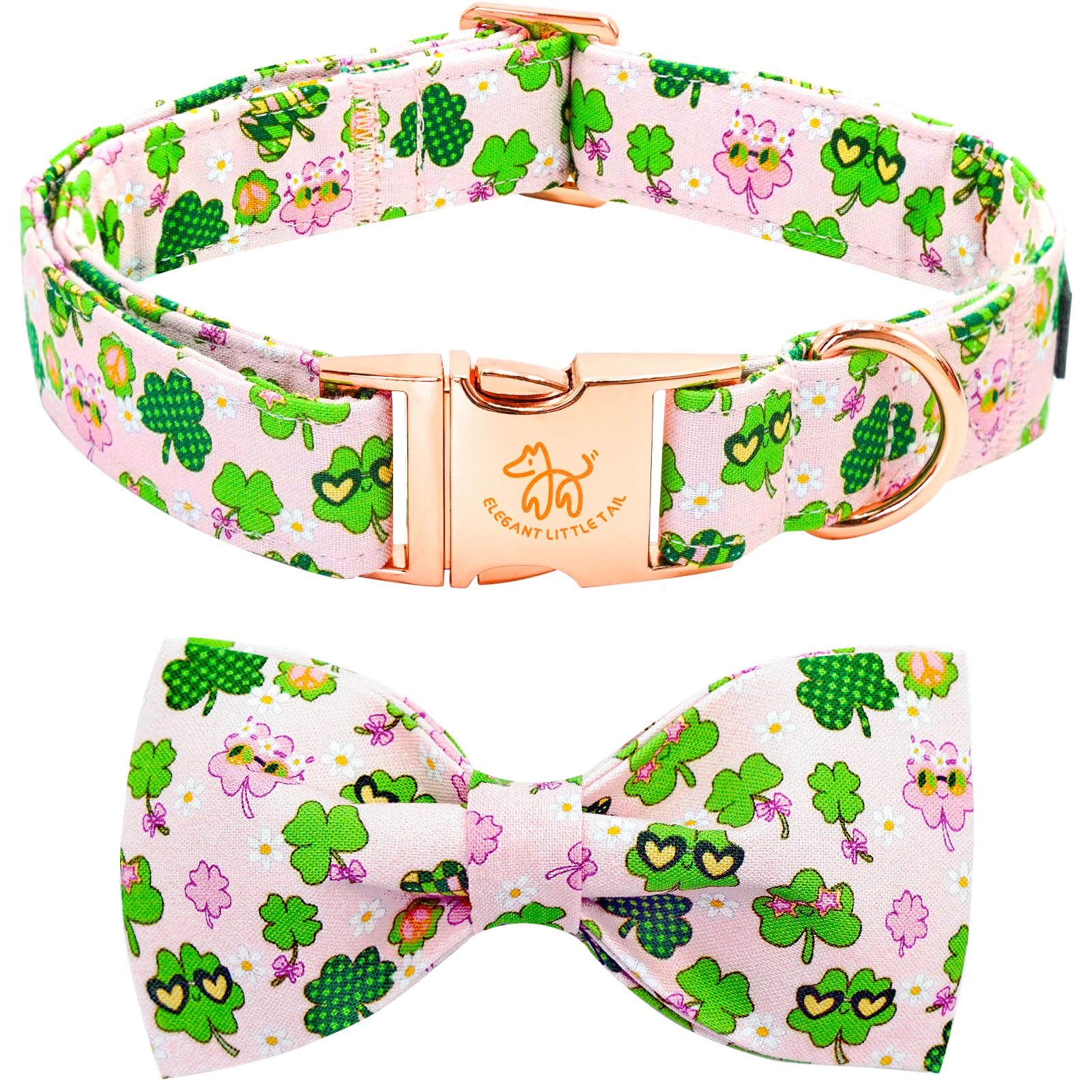 Elegant little tail St Patrick's Dog Collar, Cute Colver Cotton Shamrock Pet Collar Trefoil Soft Puppy Collar Pink Holiday Adjus